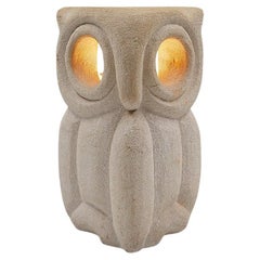"Owl” lamp in limestone, made by Albert Tormos around 1970