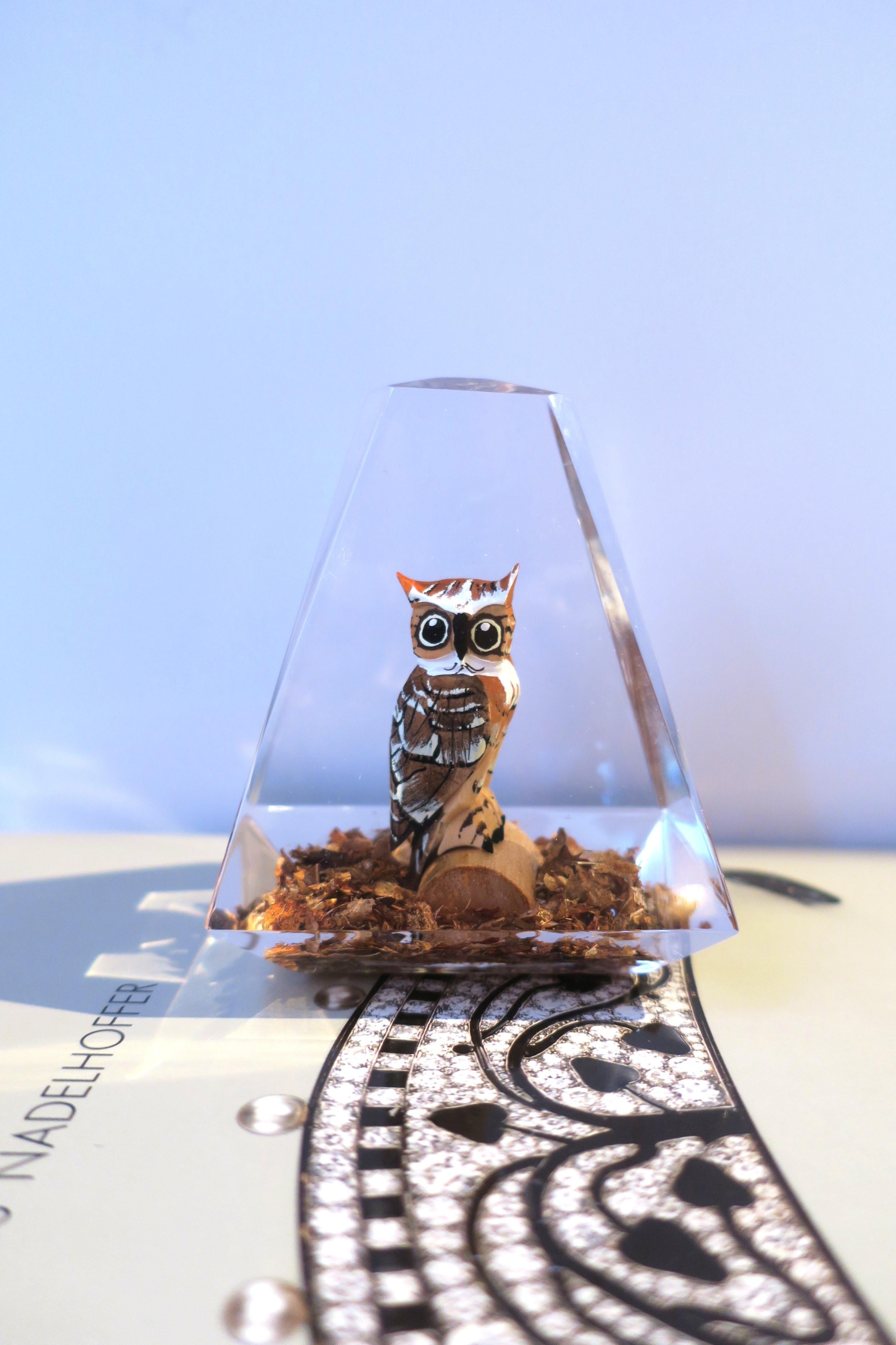 Owl Lucite and Wood Sculpture  In Excellent Condition For Sale In New York, NY