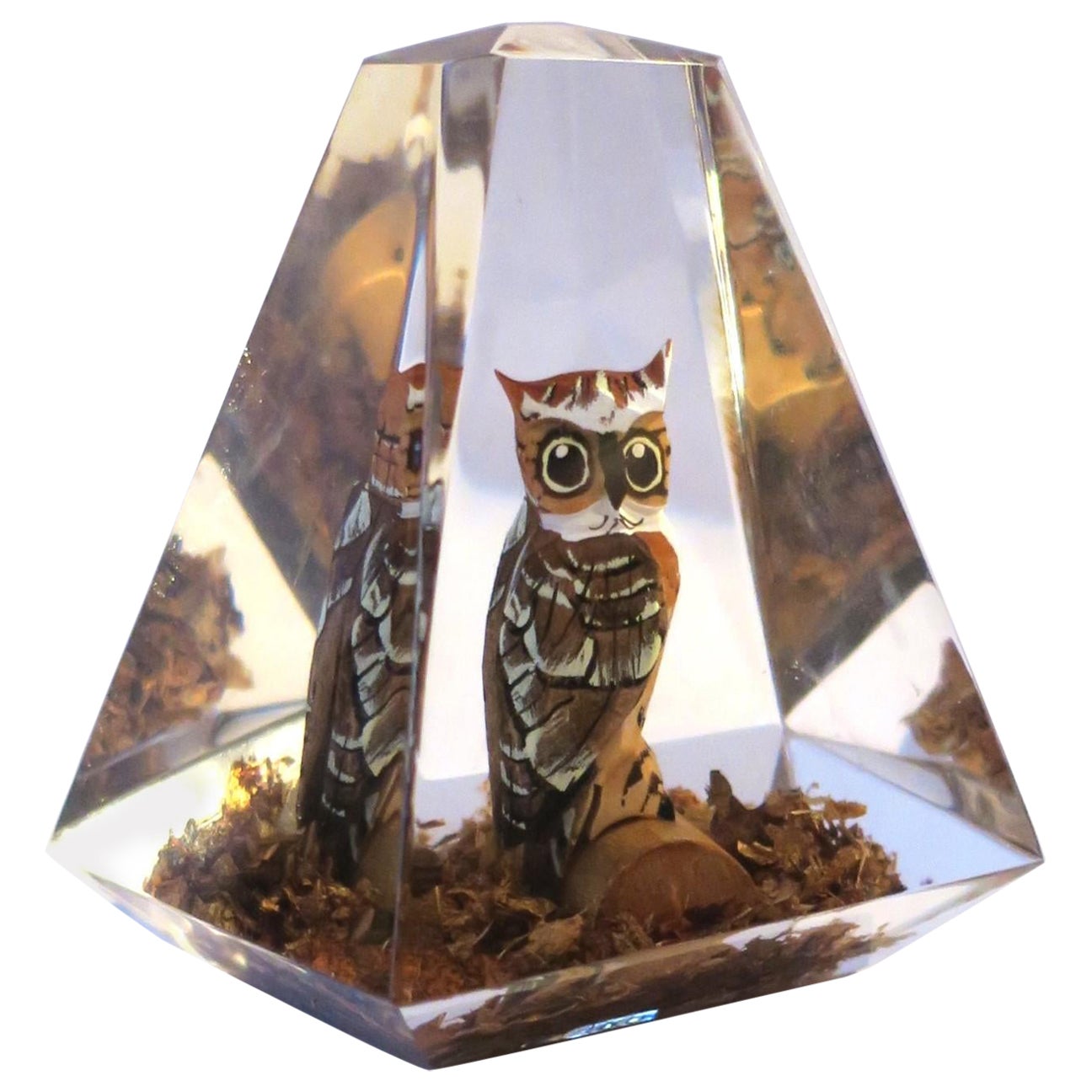 Owl Lucite and Wood Sculpture