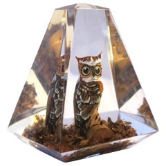 Sculpture hibou en Lucite et Wood Wood