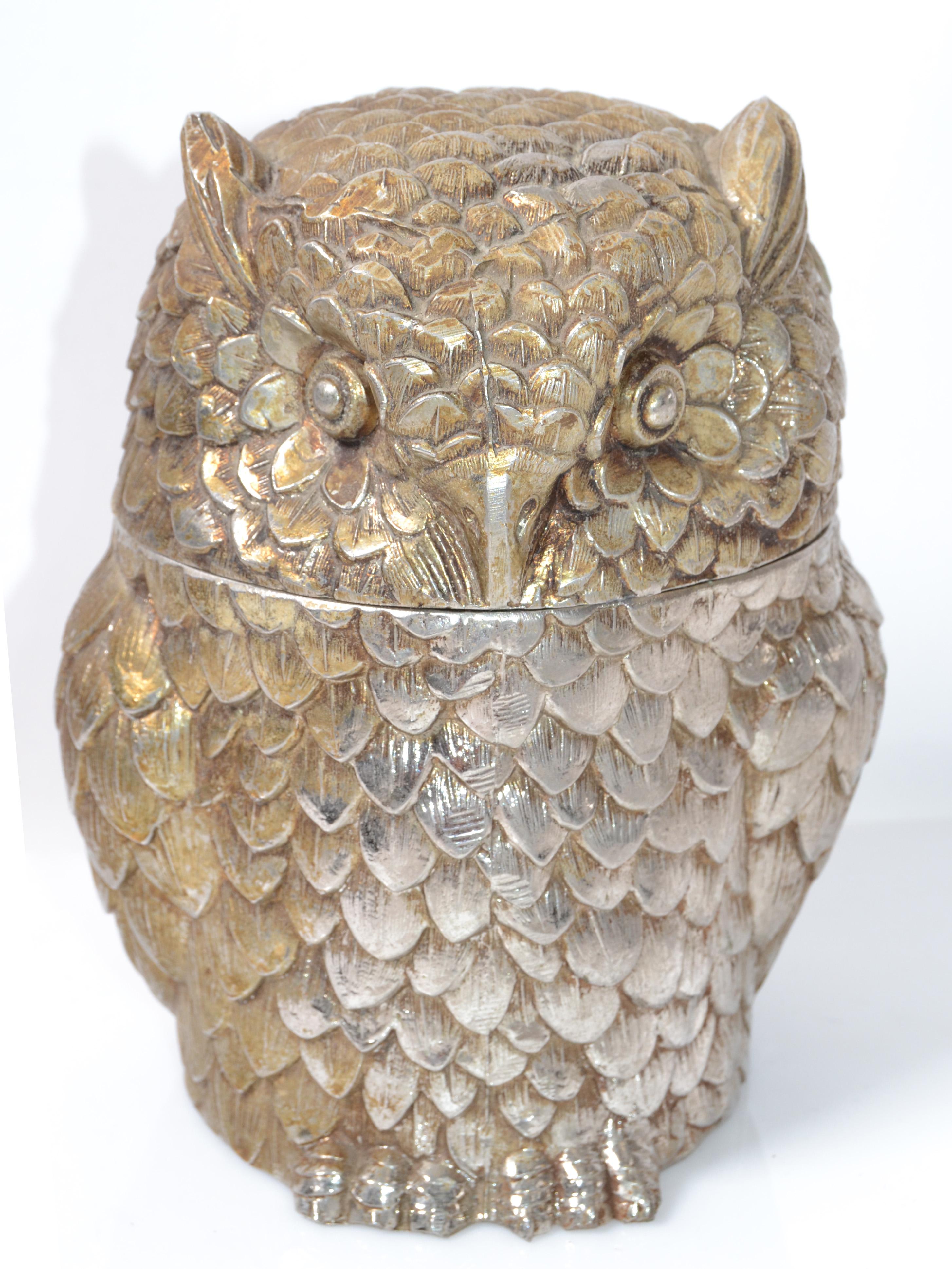 Owl Mauro Manetti Gold Plate & Insulated Ice Bucket Mid-Century Modern, Italy For Sale 7
