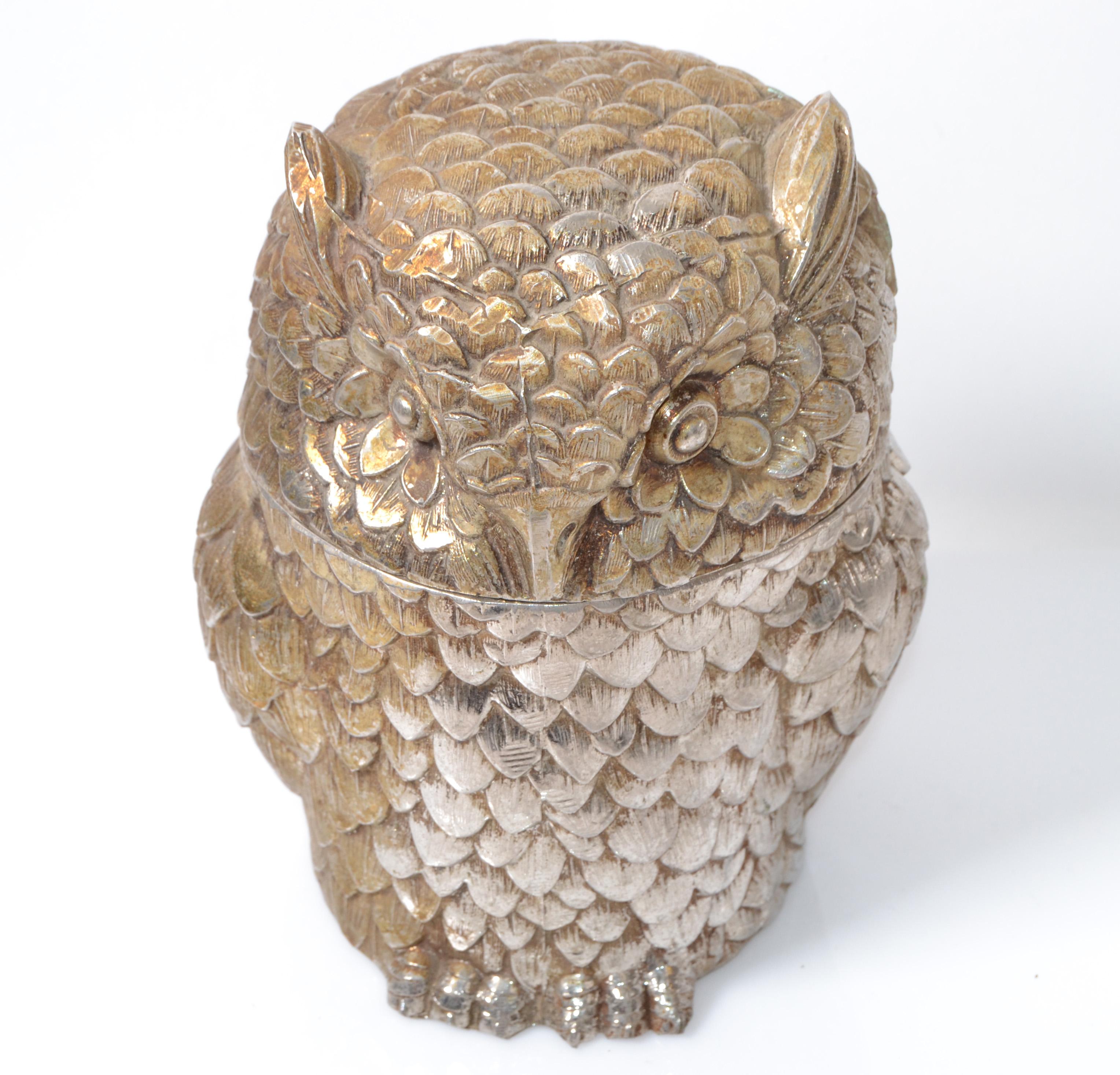 Italian Owl Mauro Manetti Gold Plate & Insulated Ice Bucket Mid-Century Modern, Italy For Sale