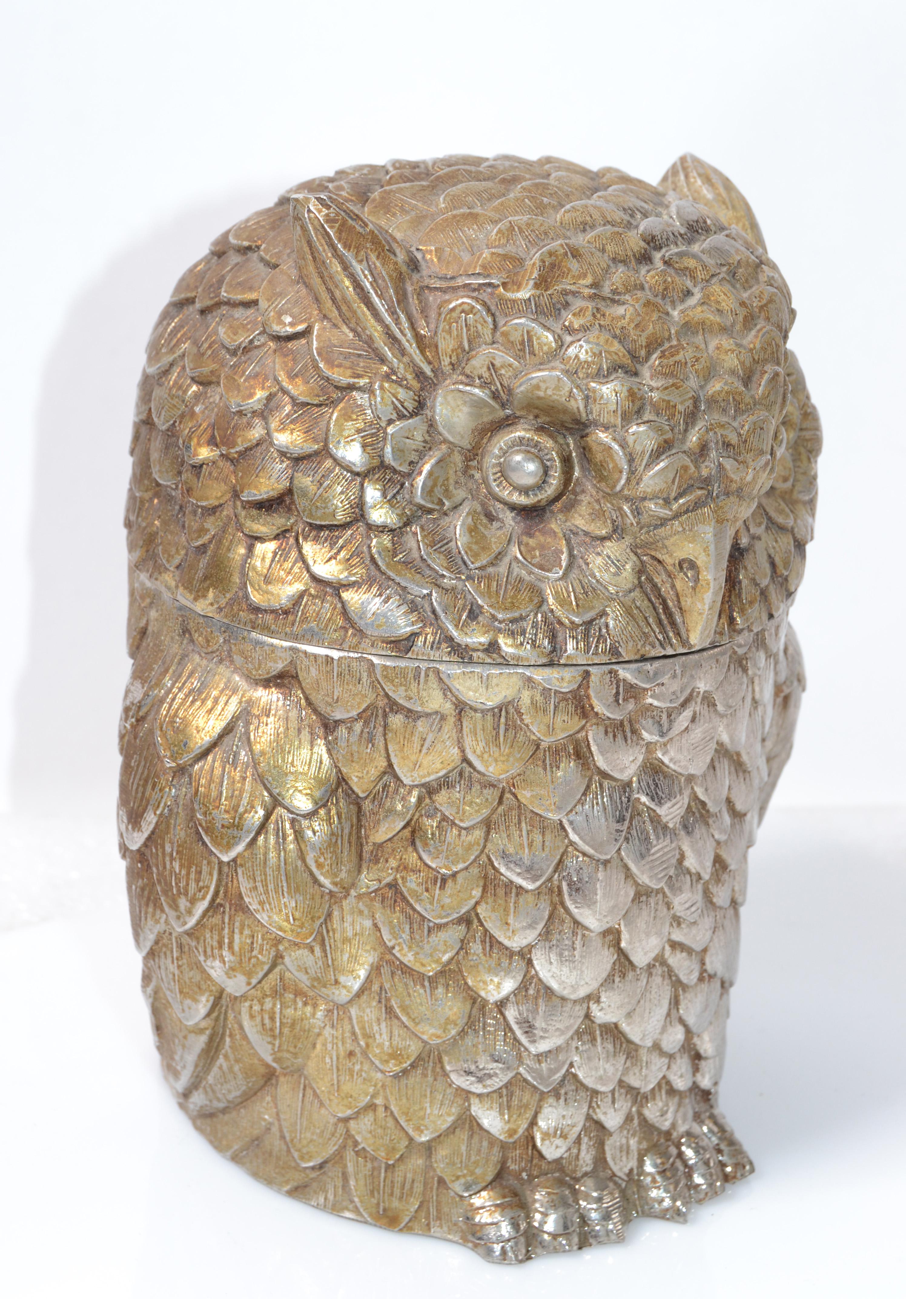 Hand-Crafted Owl Mauro Manetti Gold Plate & Insulated Ice Bucket Mid-Century Modern, Italy For Sale