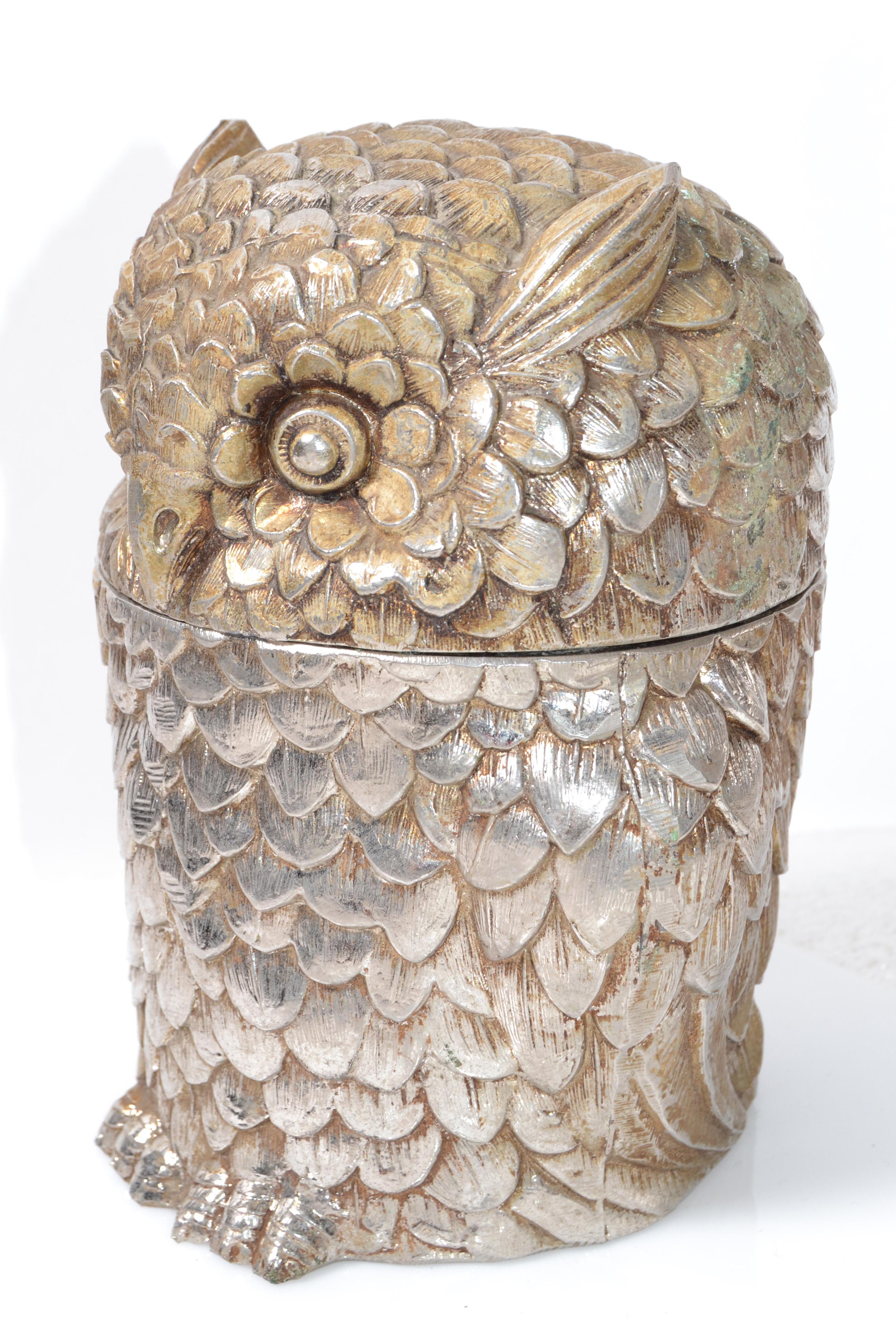 Owl Mauro Manetti Gold Plate & Insulated Ice Bucket Mid-Century Modern, Italy In Fair Condition For Sale In Miami, FL