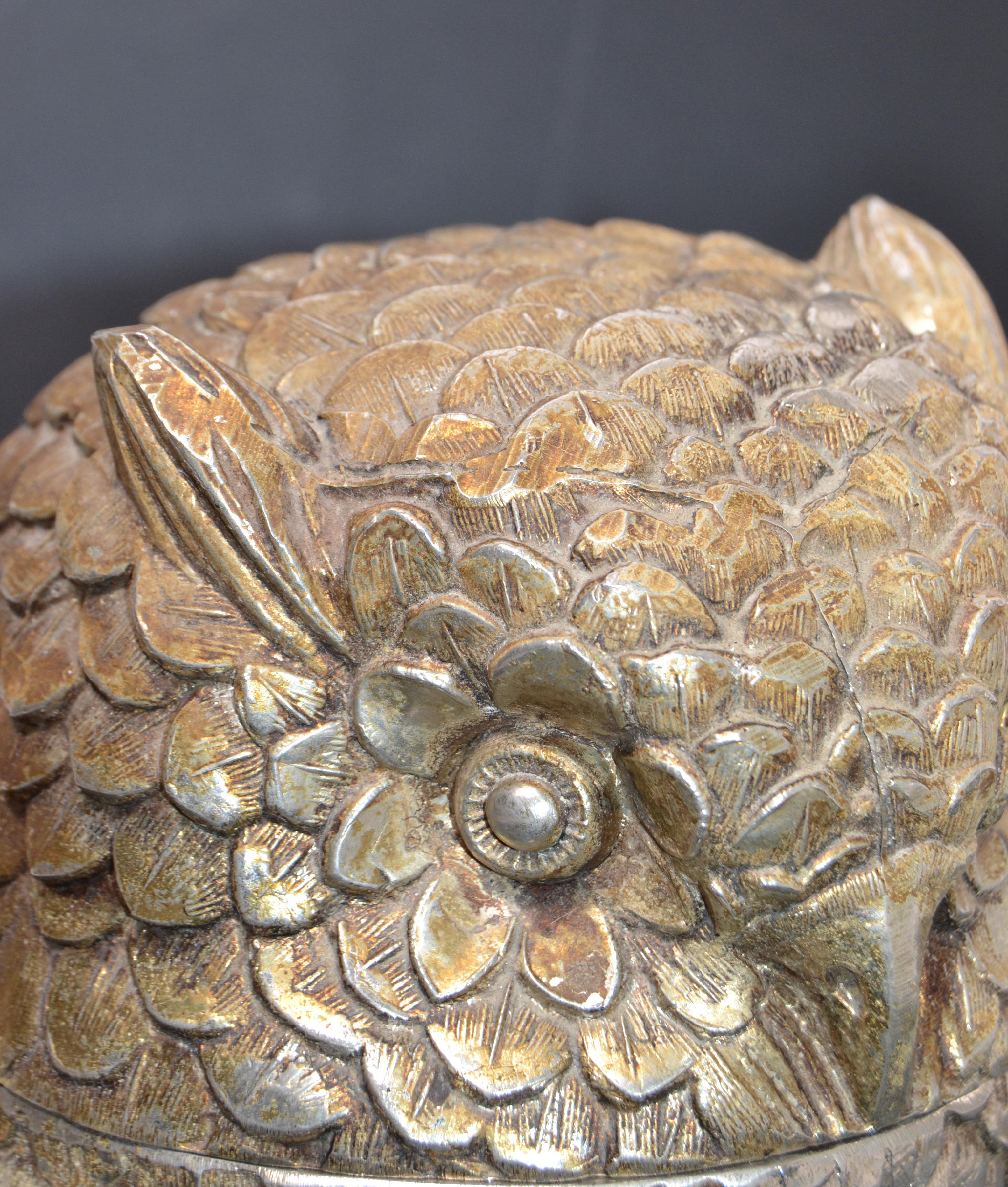 Mid-20th Century Owl Mauro Manetti Gold Plate & Insulated Ice Bucket Mid-Century Modern, Italy For Sale