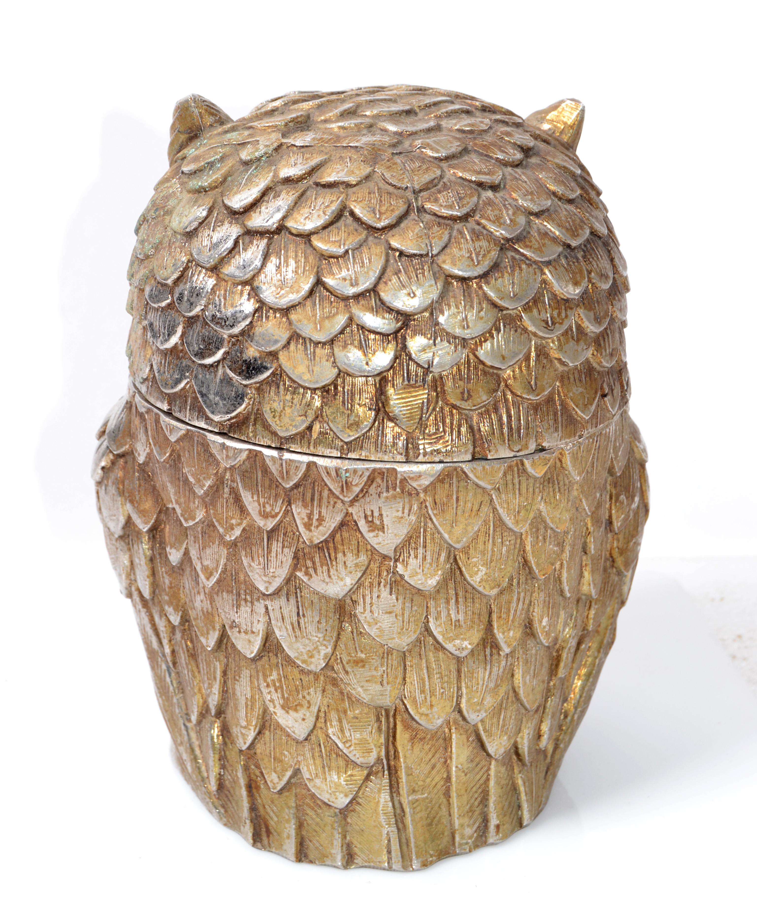 Metal Owl Mauro Manetti Gold Plate & Insulated Ice Bucket Mid-Century Modern, Italy For Sale