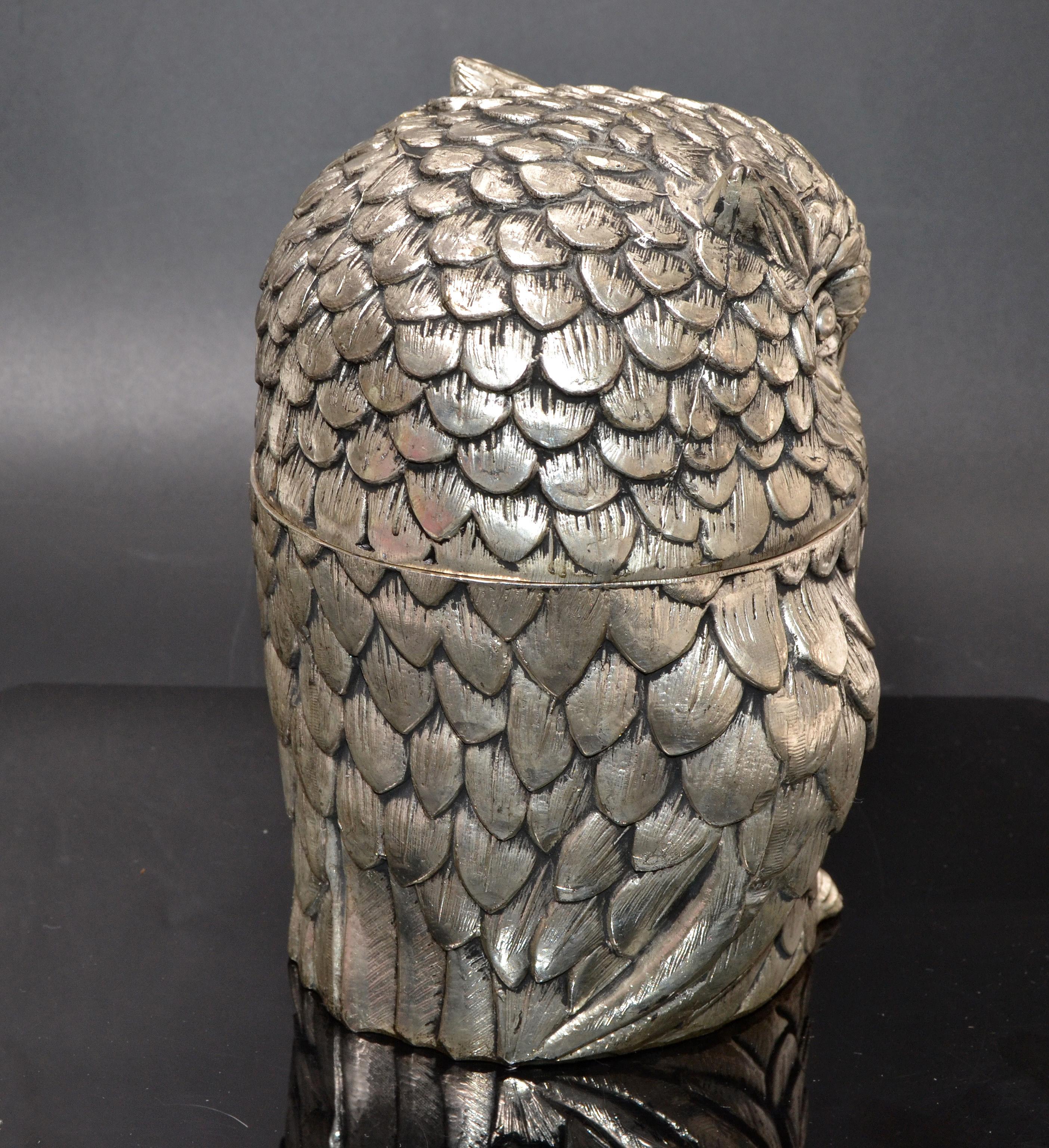 Owl Mauro Manetti Silver Plate Insulated Ice Bucket Mid-Century Modern, Italy 7