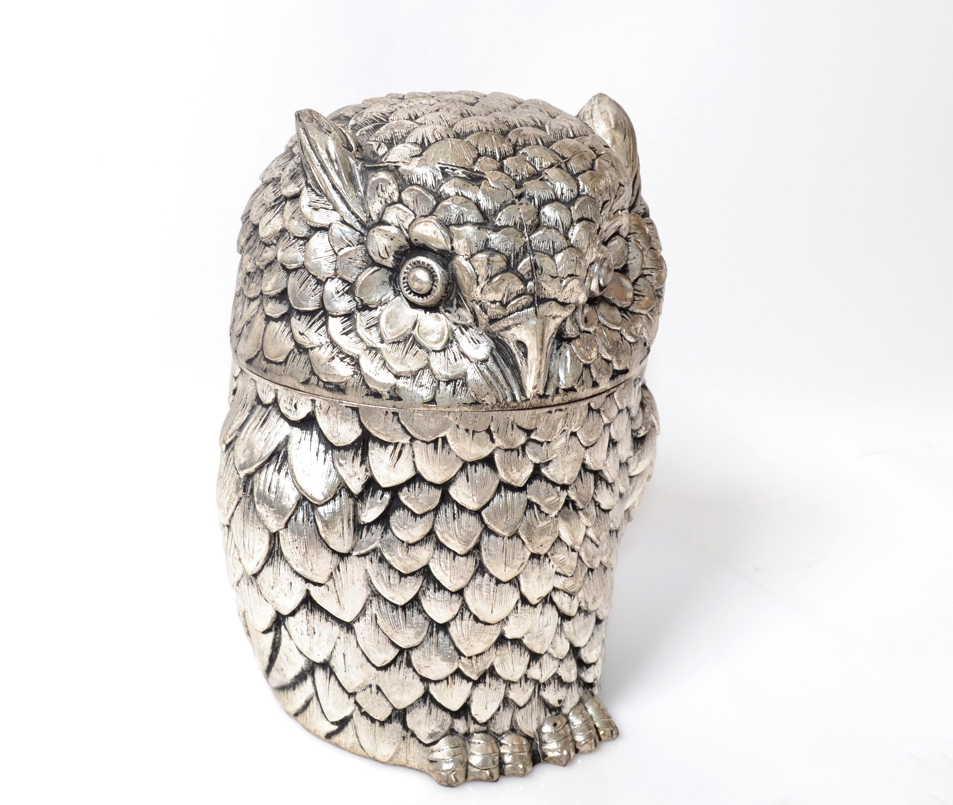 Owl Mauro Manetti Silver Plate Insulated Ice Bucket Mid-Century Modern, Italy 9