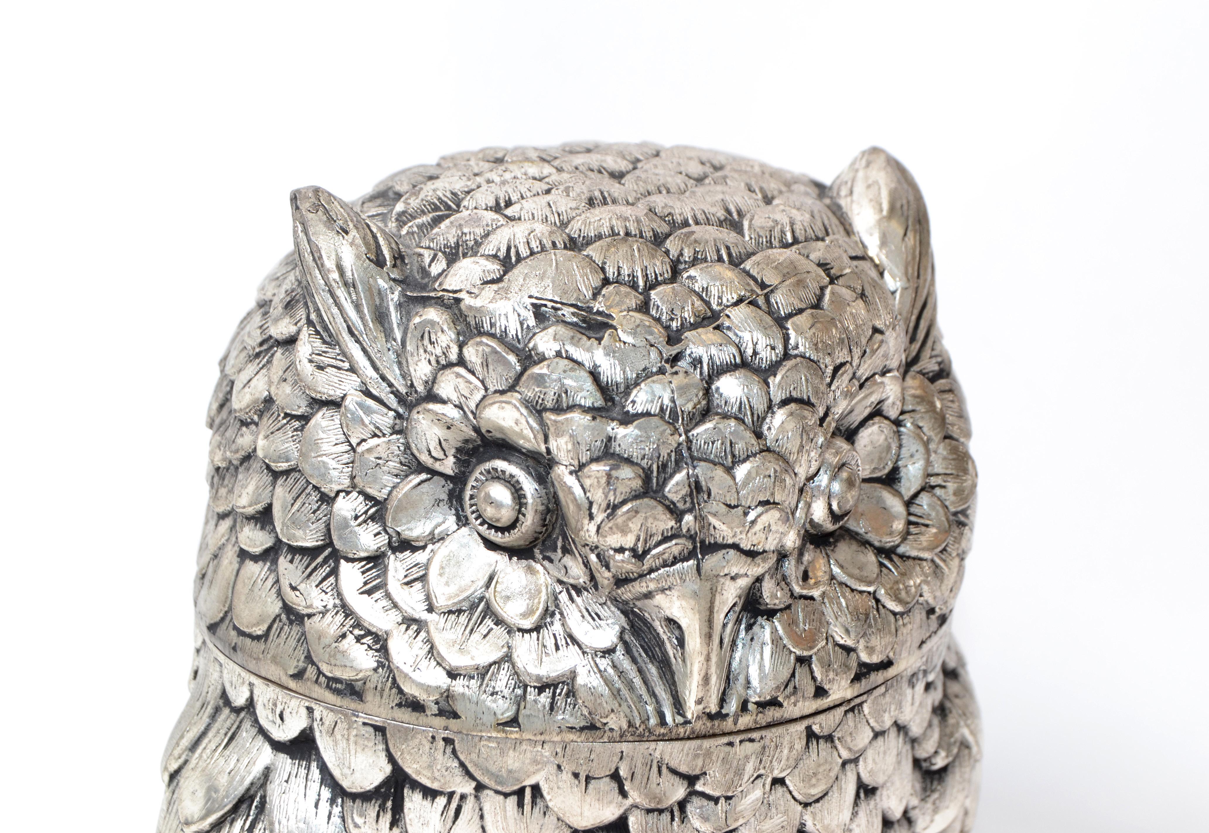 Owl Mauro Manetti Silver Plate Insulated Ice Bucket Mid-Century Modern, Italy In Good Condition In Miami, FL