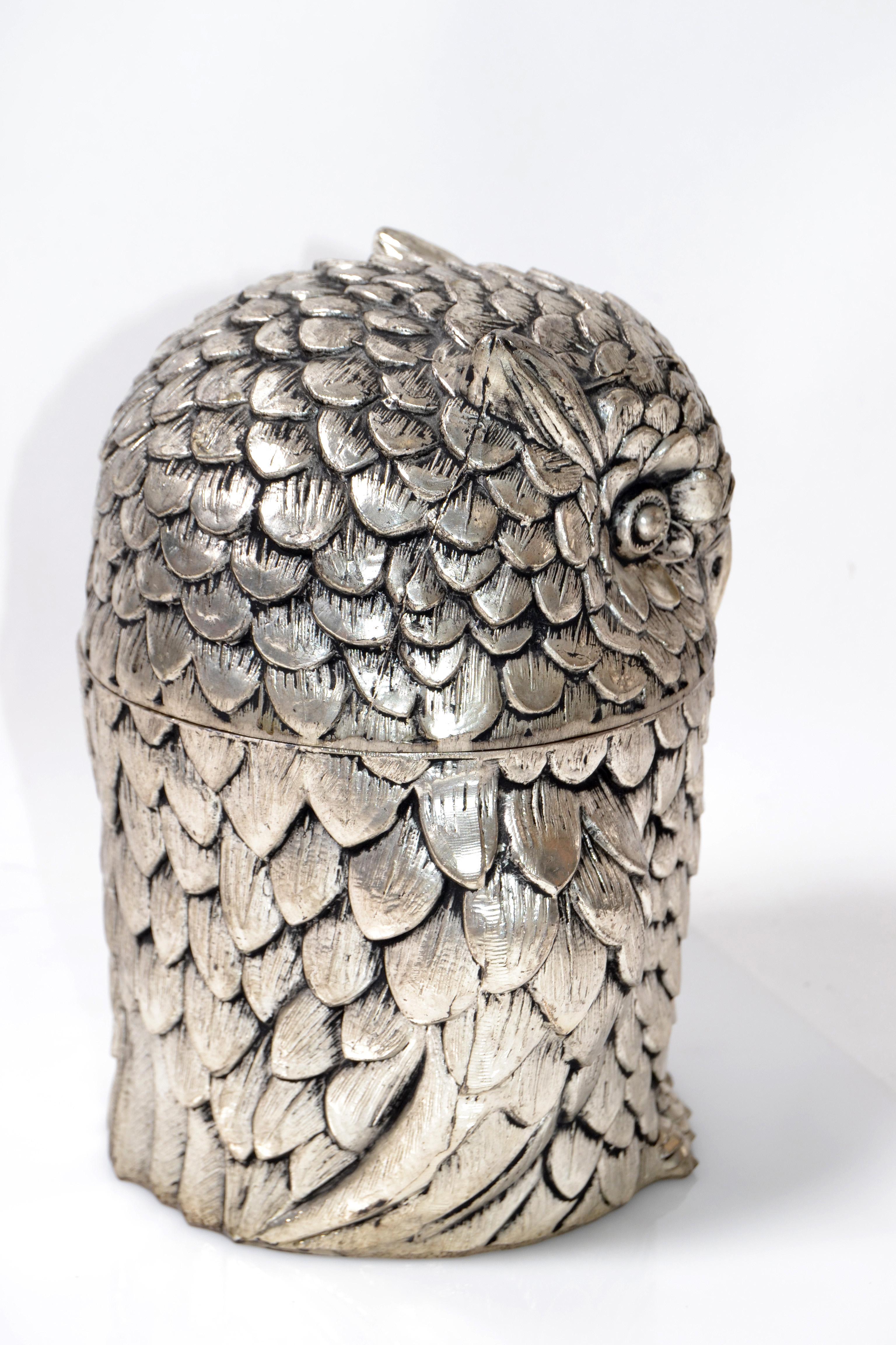 Mid-20th Century Owl Mauro Manetti Silver Plate Insulated Ice Bucket Mid-Century Modern, Italy