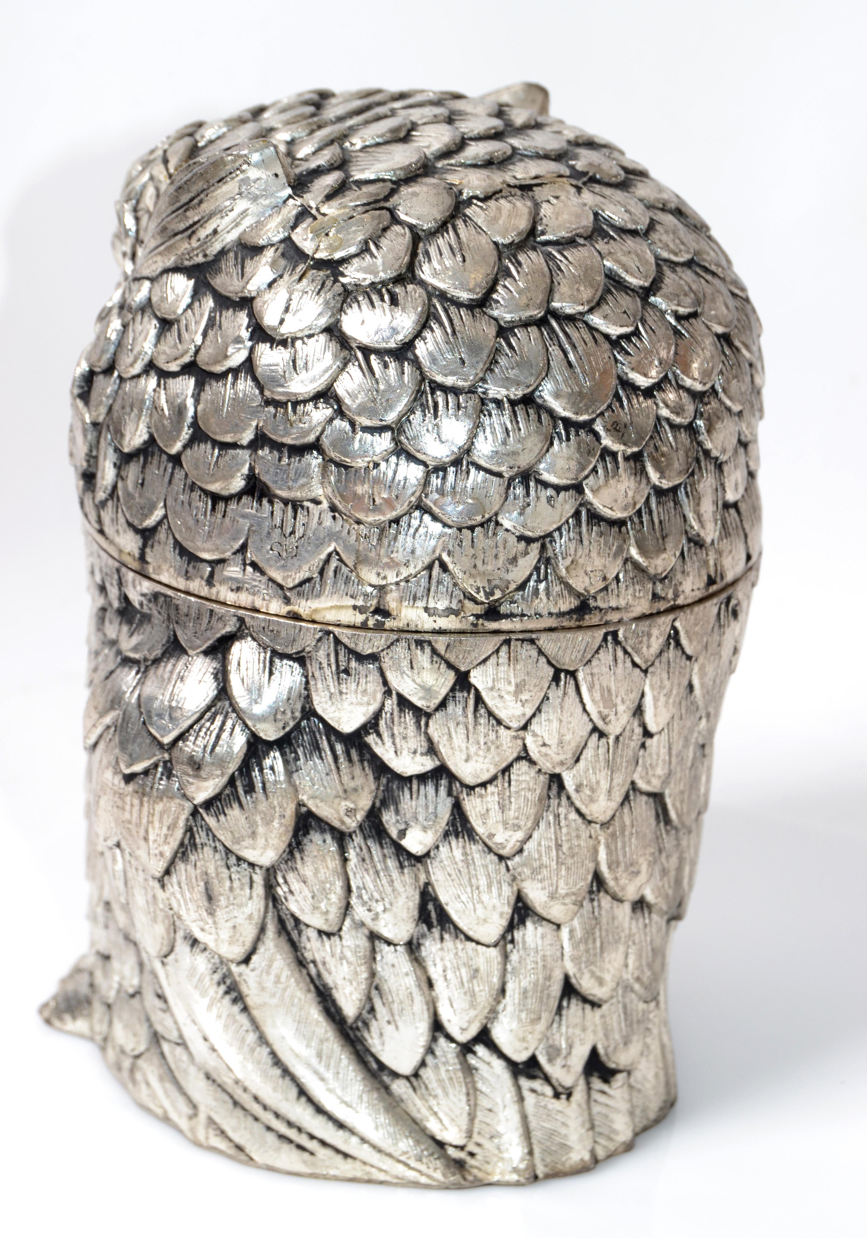 Metal Owl Mauro Manetti Silver Plate Insulated Ice Bucket Mid-Century Modern, Italy