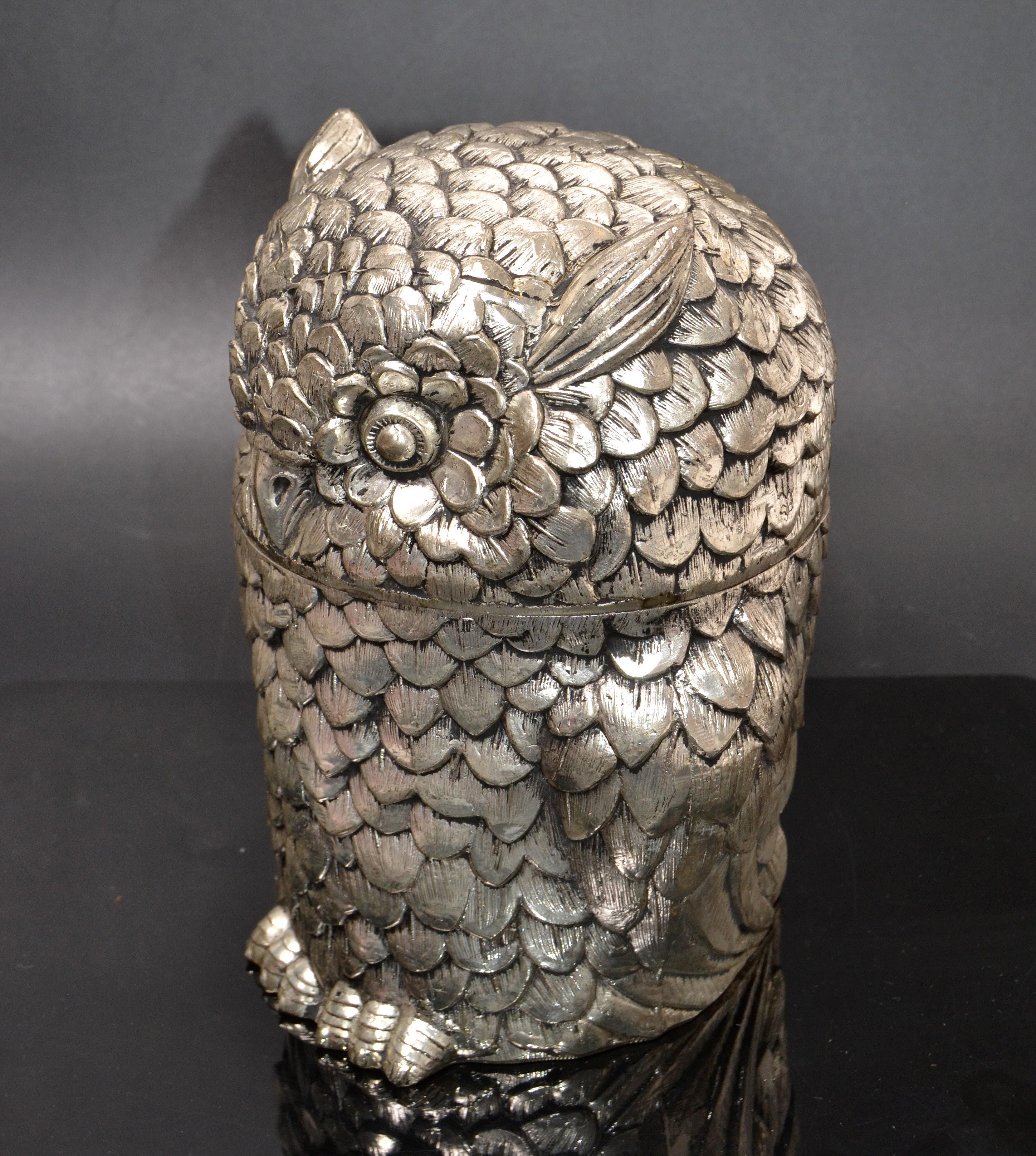 Owl Mauro Manetti Silver Plate Insulated Ice Bucket Mid-Century Modern, Italy 1
