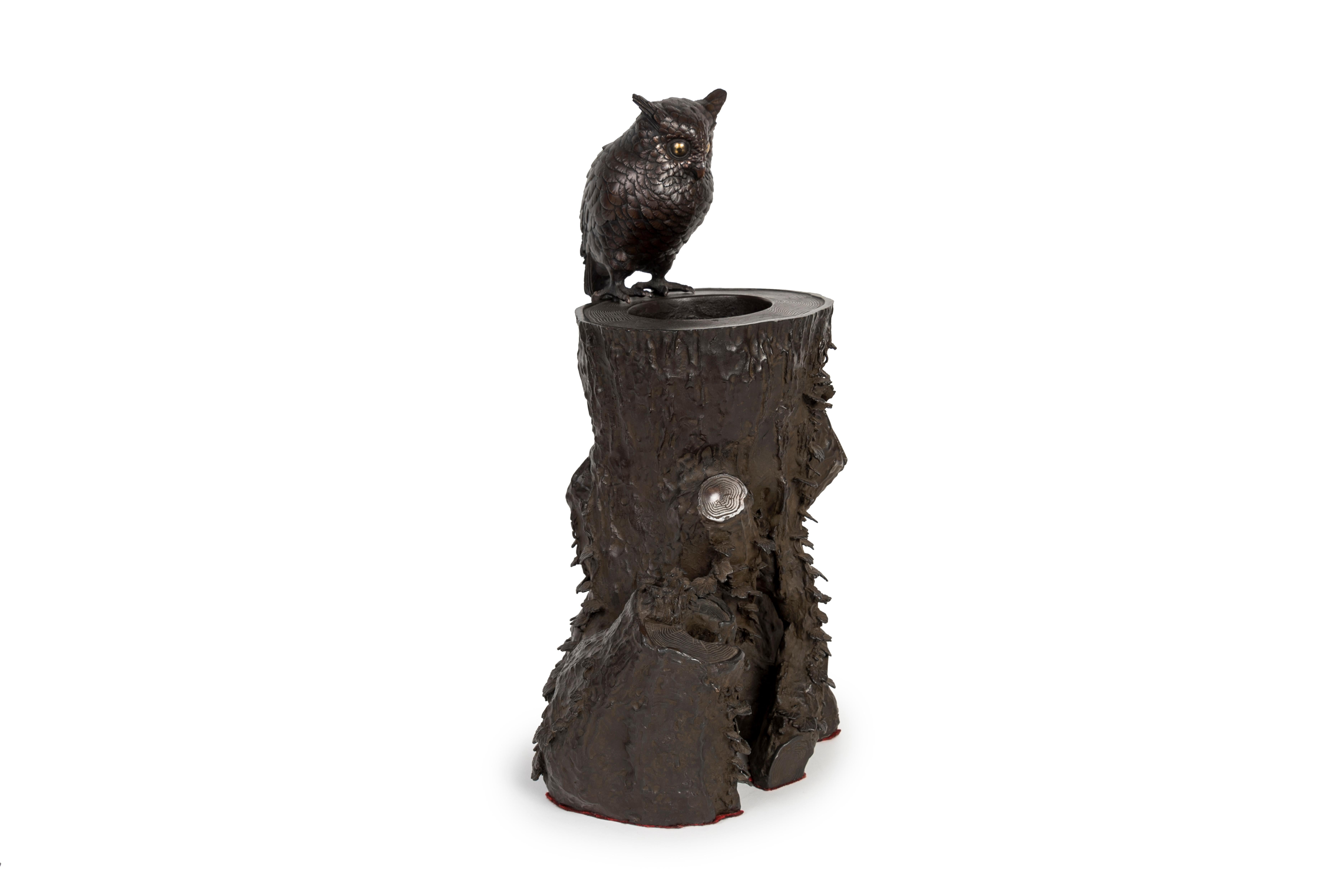 Japanese Owl on a Tree Stump For Sale