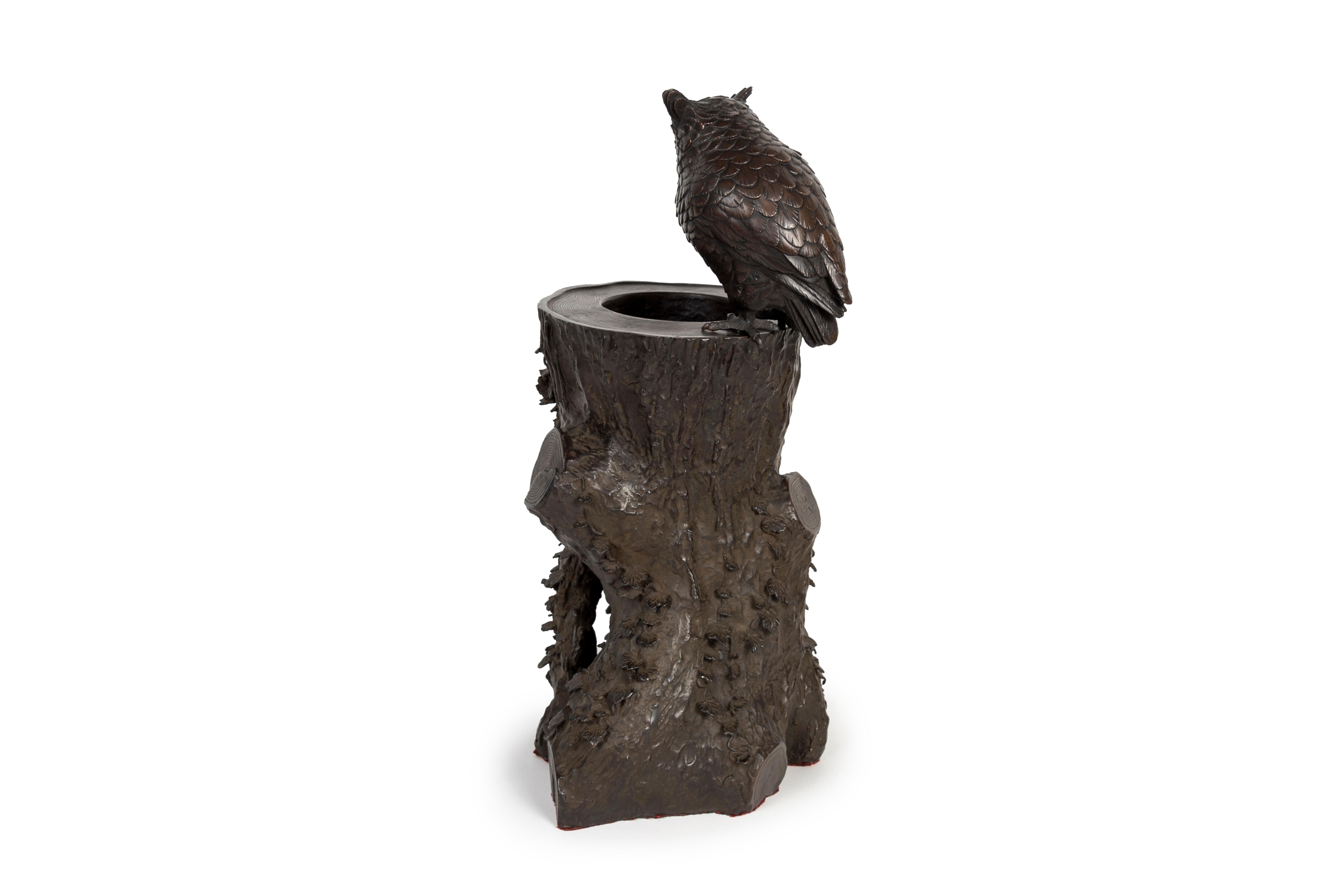 Bronze Owl on a Tree Stump For Sale