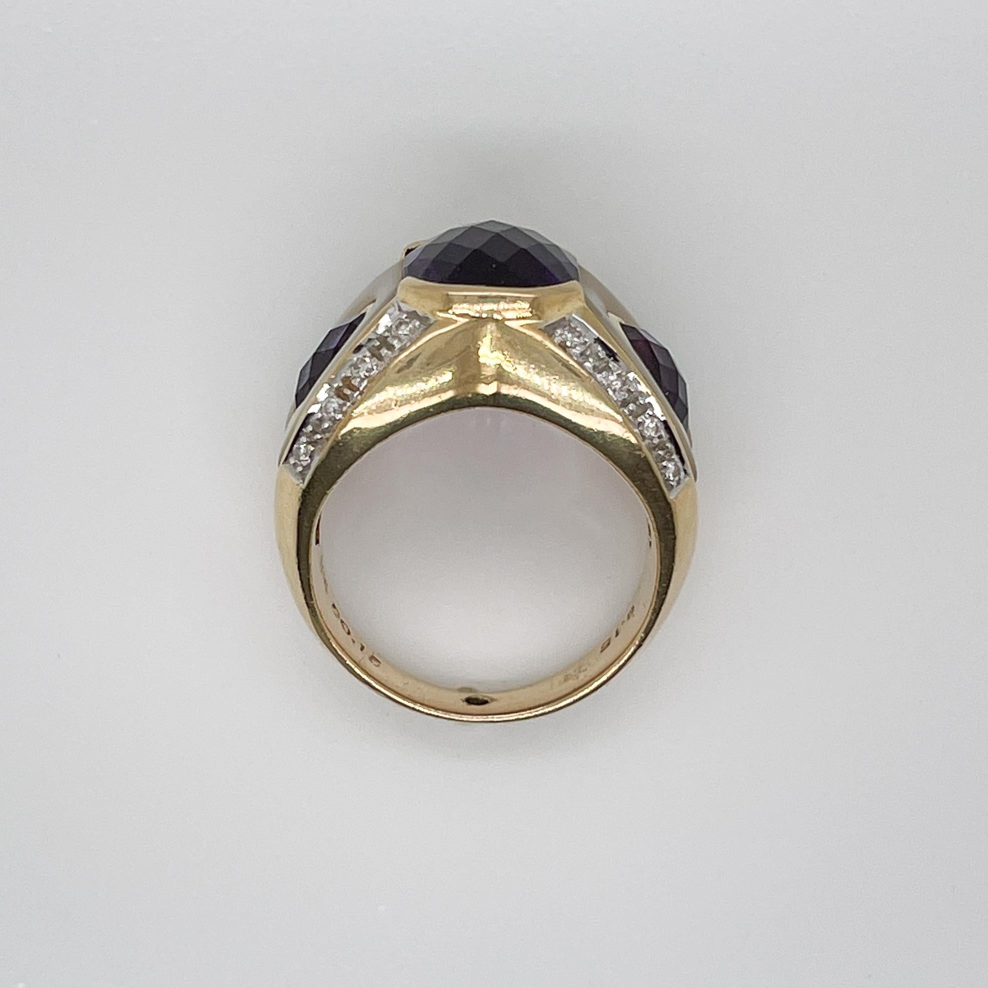 Owl/Parrot Bird Cocktail Ring in 18k Gold, Mother of Pearl, Diamond & Amethyst For Sale 8