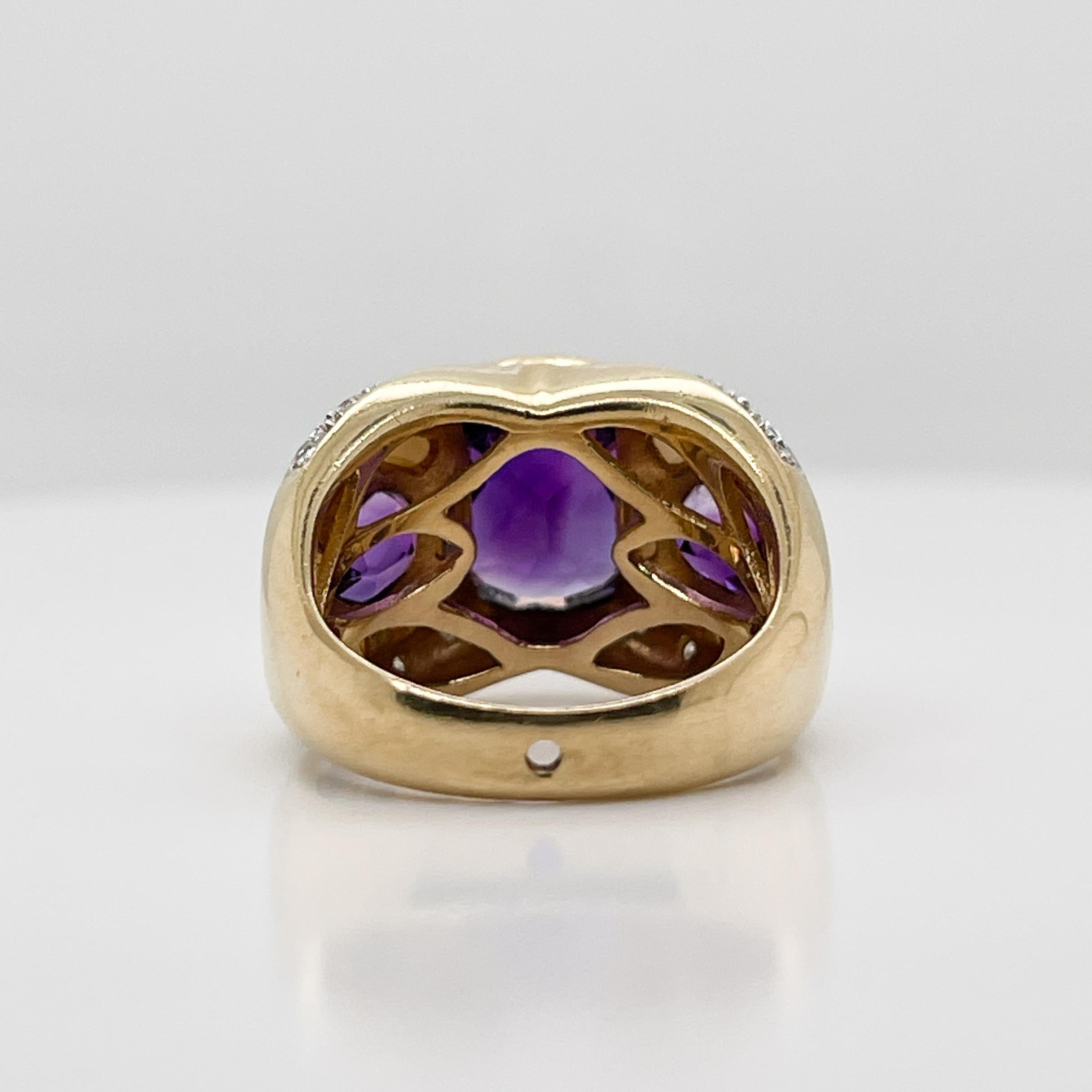 Owl/Parrot Bird Cocktail Ring in 18k Gold, Mother of Pearl, Diamond & Amethyst For Sale 2