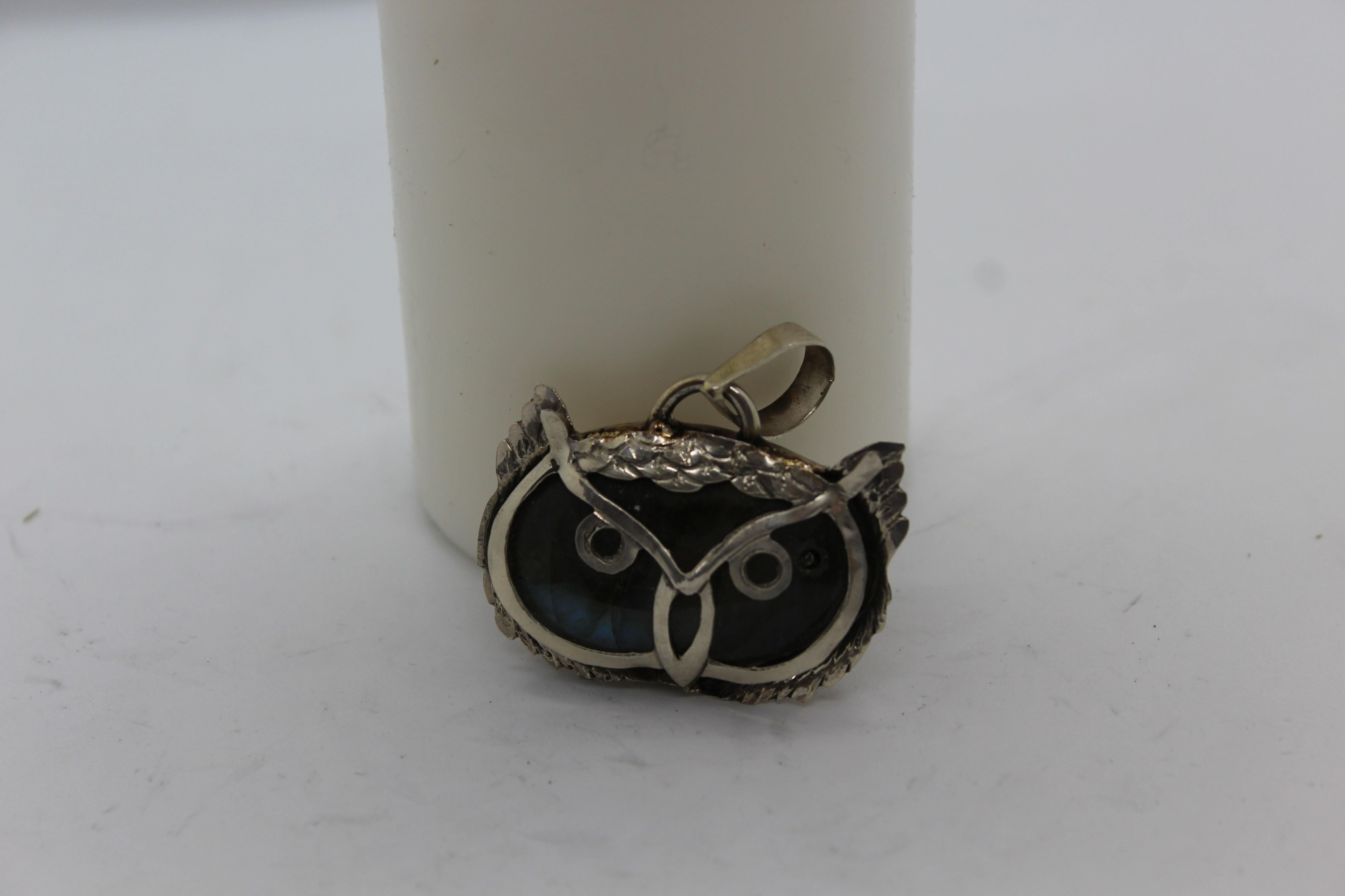 Owl Pendant, Sterling Silver, Handmade, Italy In New Condition For Sale In Firenze, IT