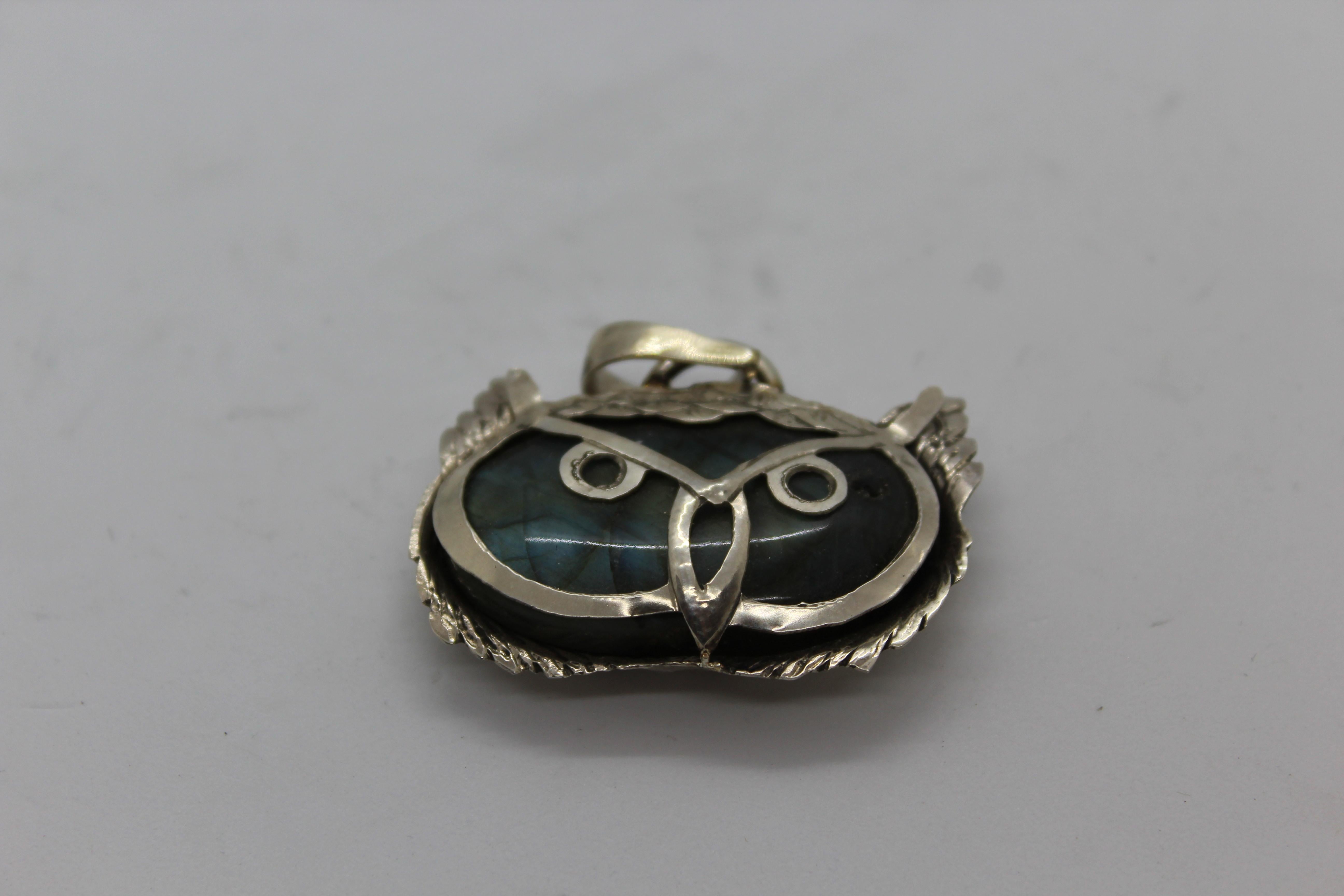 Owl Pendant, Sterling Silver, Handmade, Italy For Sale 1