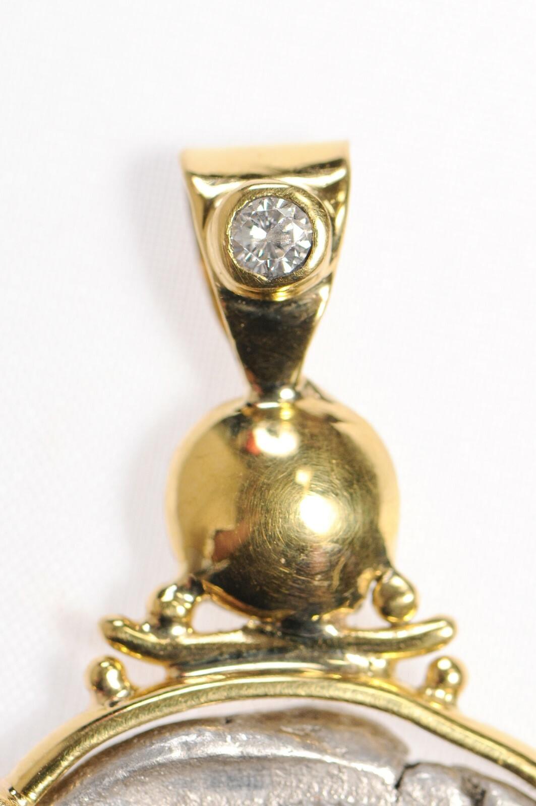 Classical Greek Owl Pendant with Bezel set Diamond in 22 kt gold For Sale