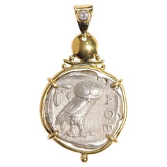 Antique Owl Pendant with Bezel set Diamond in 22 kt gold