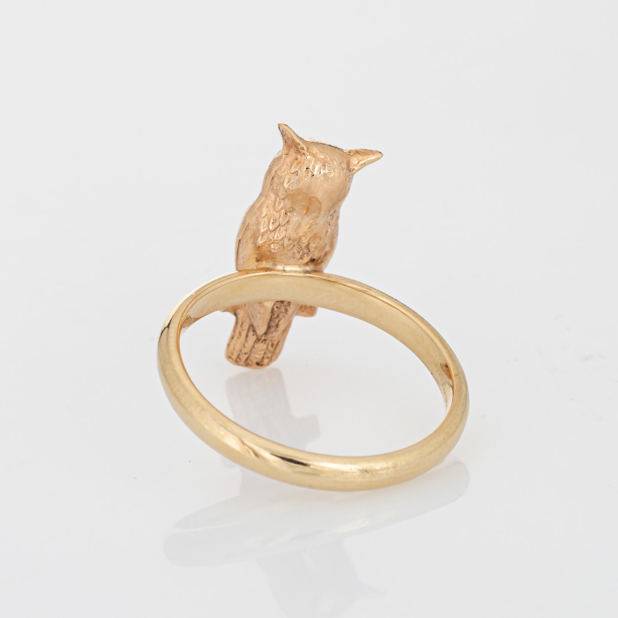 Owl Ring Vintage 14k Yellow Gold Garnet Eyes Estate Fine Jewelry Sz 6.5 In Good Condition For Sale In Torrance, CA