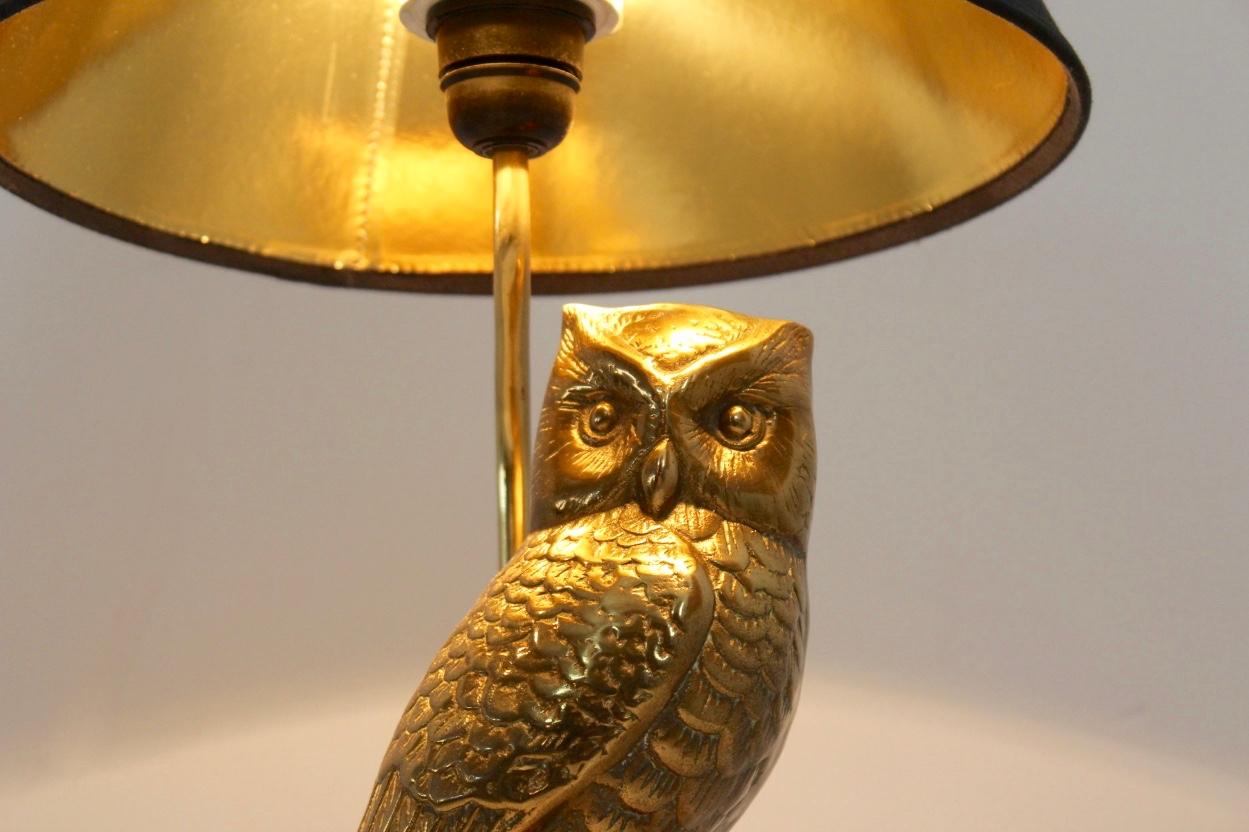 Hollywood Regency Owl Sculpture Table Lamp in Brass by Deknudt, Belgium, 1970s