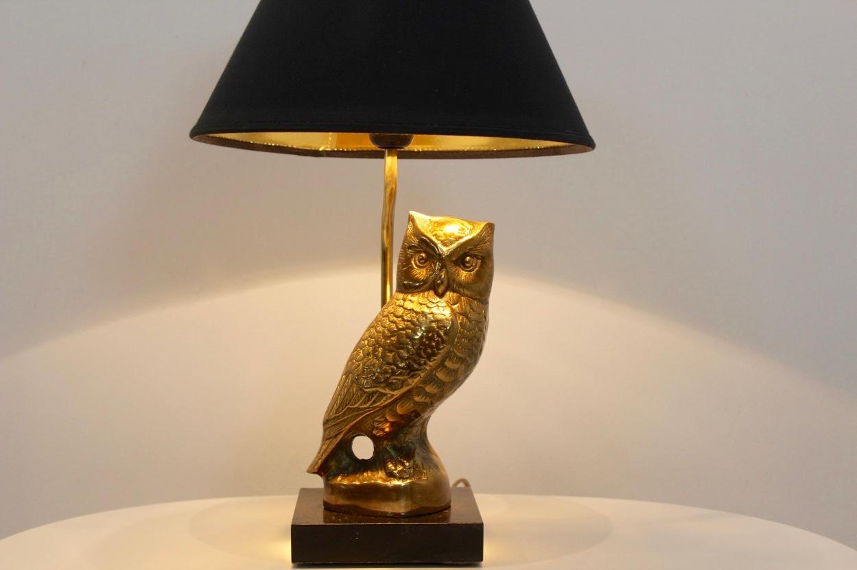 Belgian Owl Sculpture Table Lamp in Brass by Deknudt, Belgium, 1970s