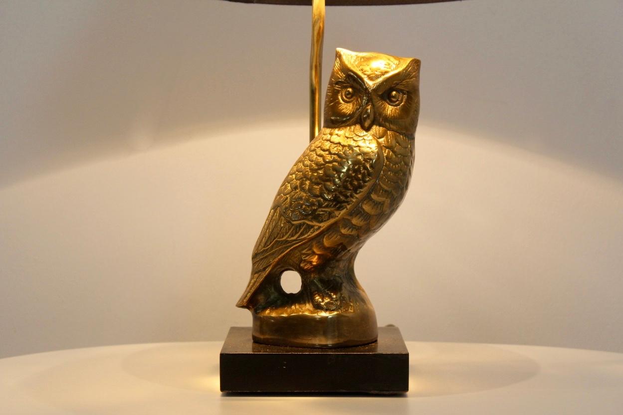 Owl Sculpture Table Lamp in Brass by Deknudt, Belgium, 1970s In Good Condition In Voorburg, NL