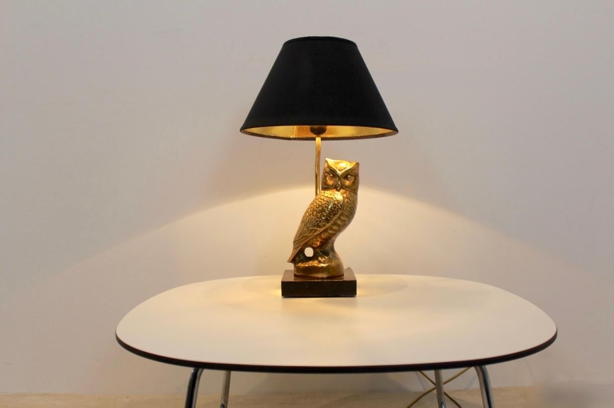 20th Century Owl Sculpture Table Lamp in Brass by Deknudt, Belgium, 1970s