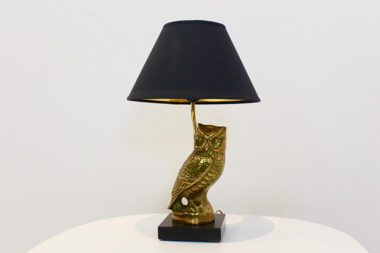 Owl Sculpture Table Lamp in Brass by Deknudt, Belgium, 1970s 1