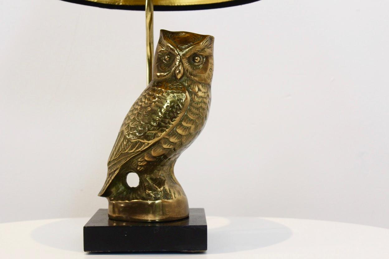 Owl Sculpture Table Lamp in Brass by Deknudt, Belgium, 1970s 2