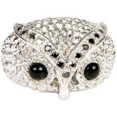 Owl Silver 925 Black Diamond 0.20 Carat Band Ring