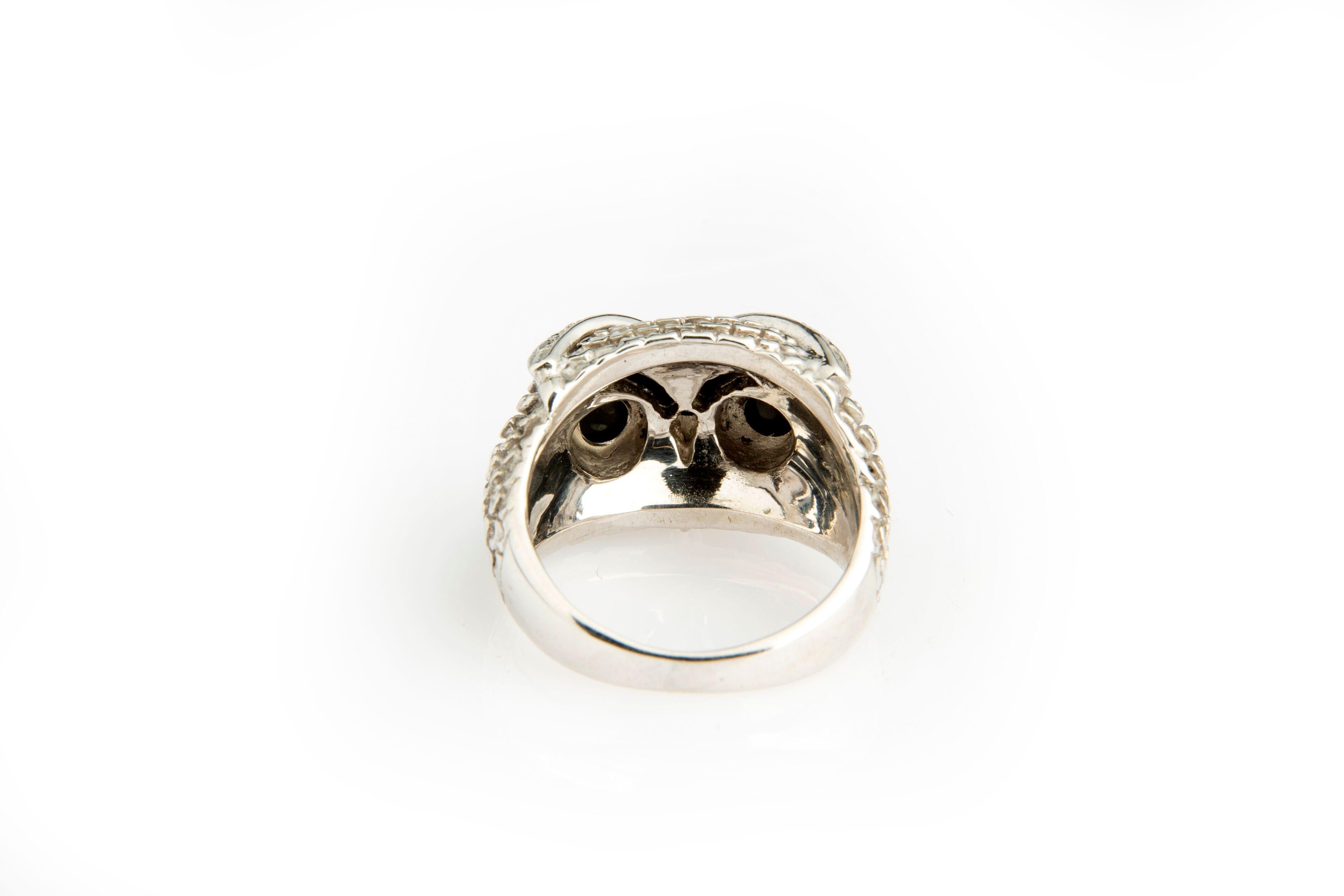 Owl Silver 925 Black Diamond 0.20 Carat Band Ring In New Condition For Sale In Wiesbaden, DE