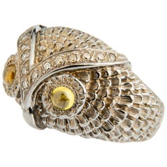 Owl Silver Diamond and Citrin Cabochon Band Ring