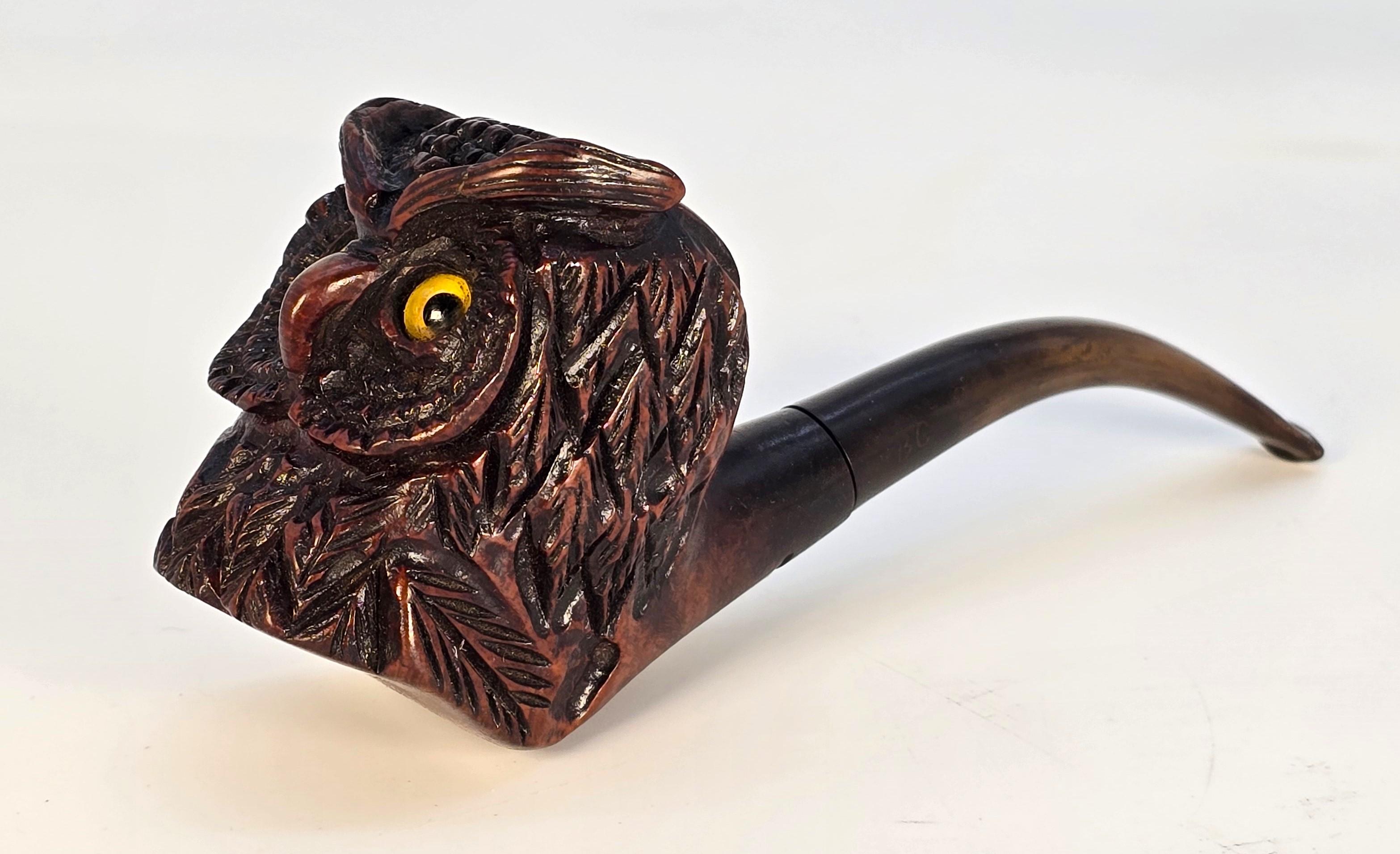 Owl smoking pipe made from burr briar wood, French circa 1900 For Sale 4
