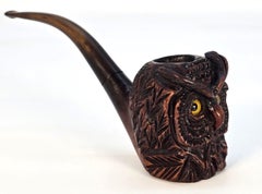 Owl smoking pipe made from burr briar wood, French circa 1900