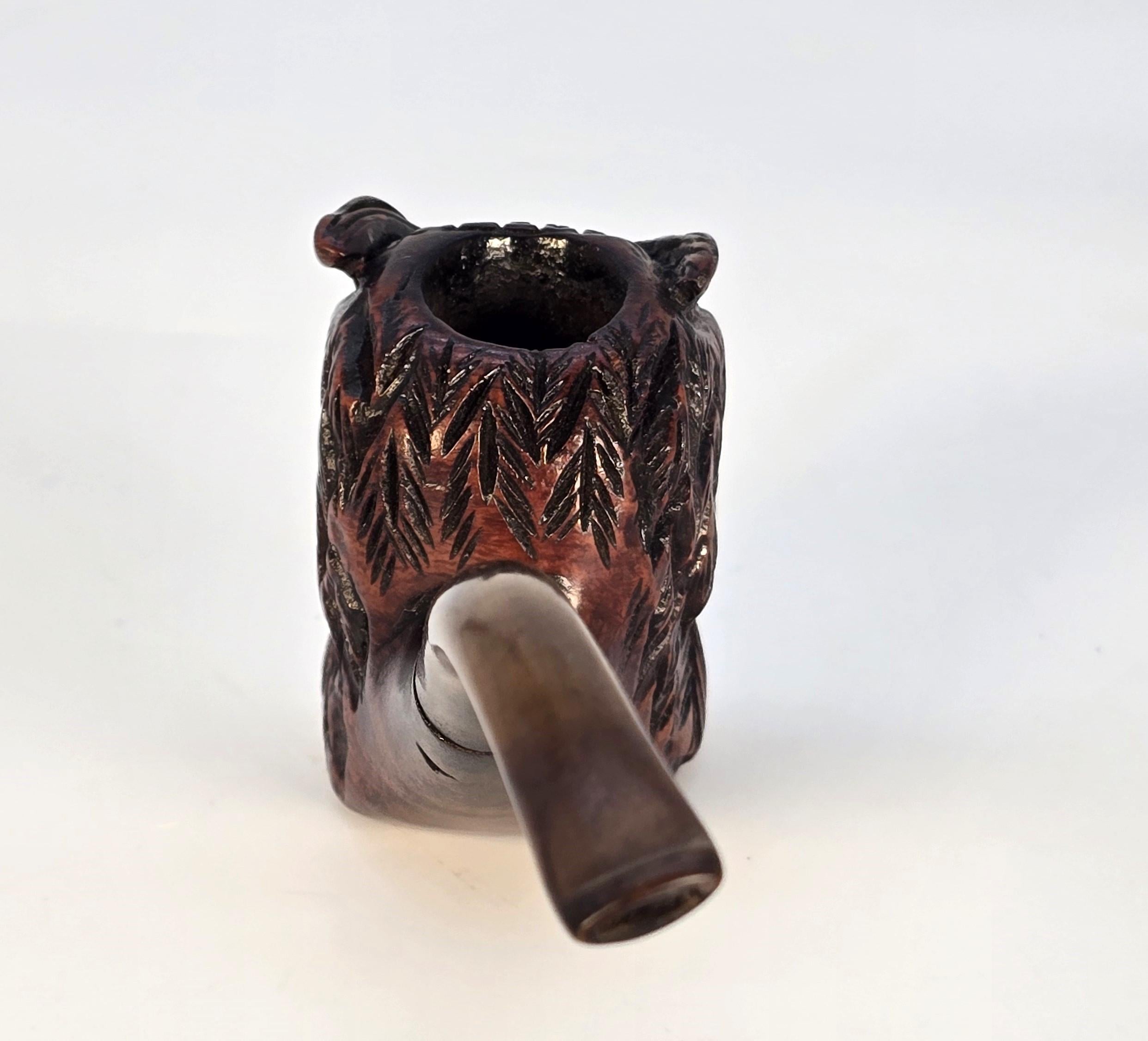 Owl smoking pipe made from burr briar wood, French circa 1900 In Good Condition For Sale In Central England, GB