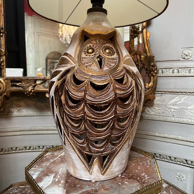 French Owl Table Lamp by Georges Pelletier