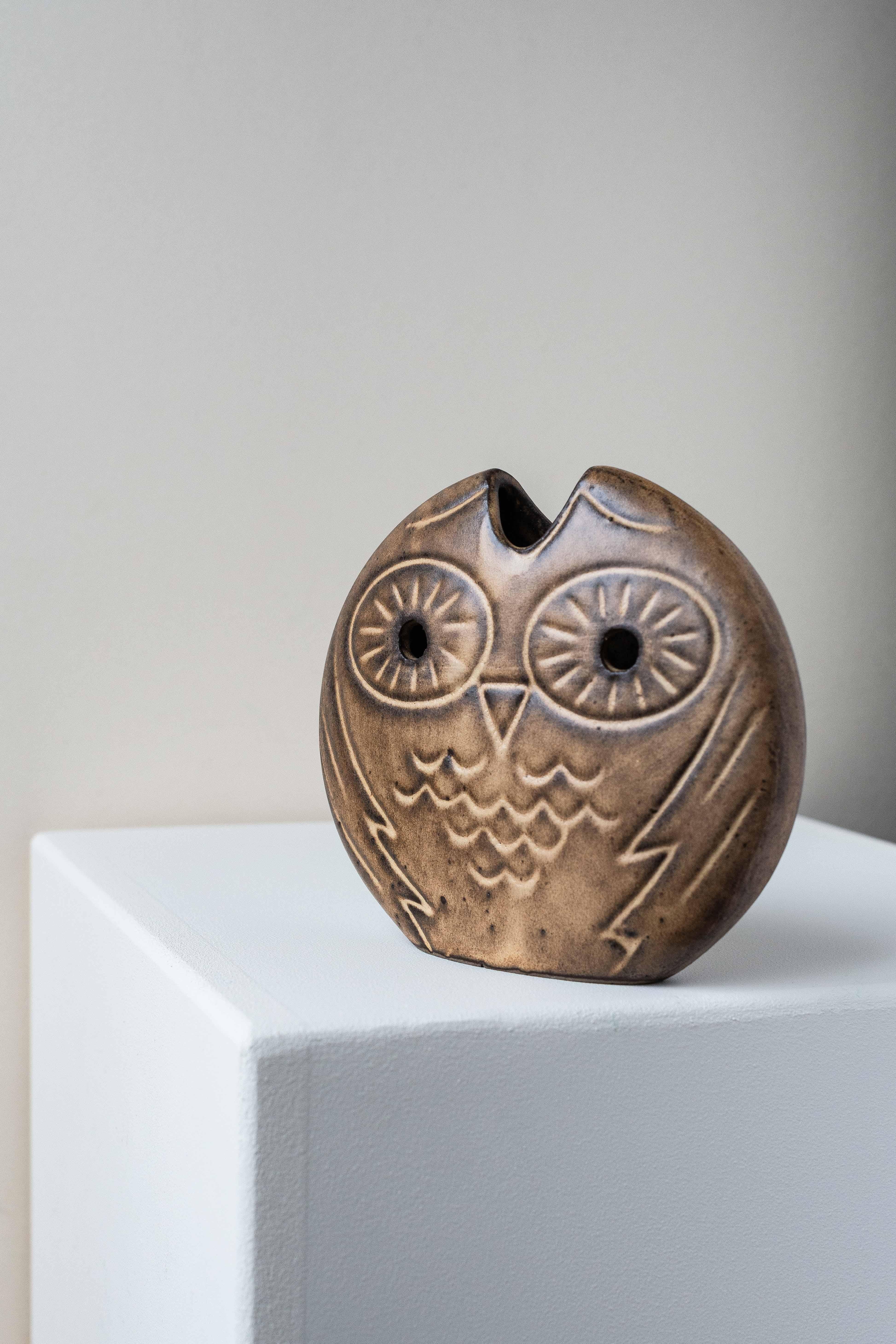 Owl Vase Ceramic sandstone 1970s For Sale 1