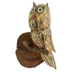 Antique Owl Vichtauer Carved Wood Bird Black Forest Folk Art, Austria, 1900s