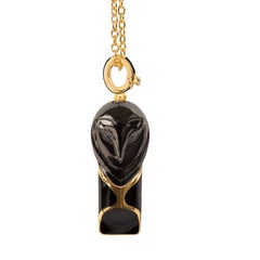 Owl Whistle Pendant Necklace, Black Enamel