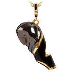 Owl Whistle Pendant Necklace, Black Enamel