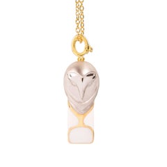 Owl Whistle Pendant Necklace, White Enamel