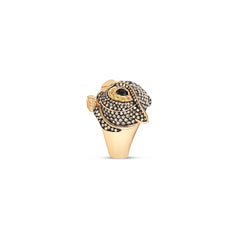 Owl White and Brown Diamonds Pavè Cocktail Fashion Bird Ring