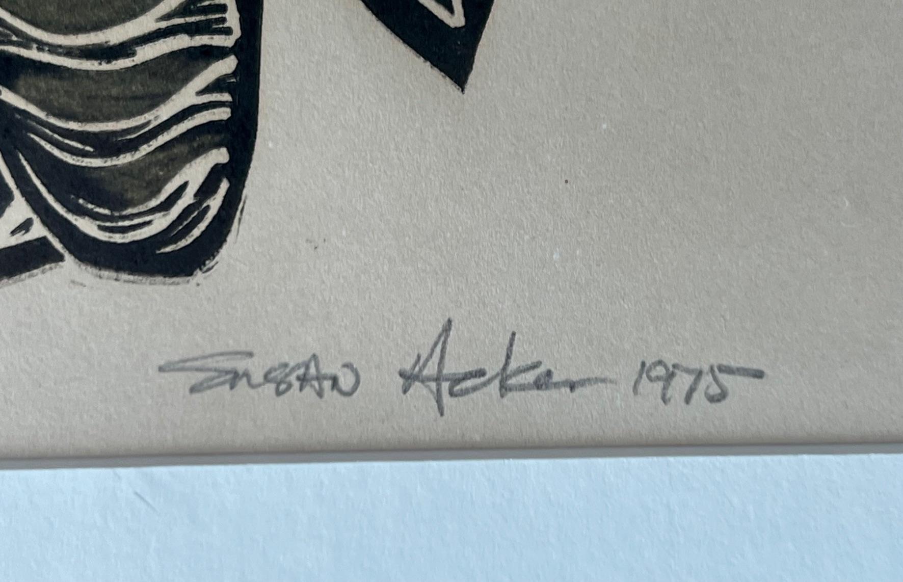 Gufo Stampa su legno firmata da Susan Acker, C.C. 1975 in vendita 3