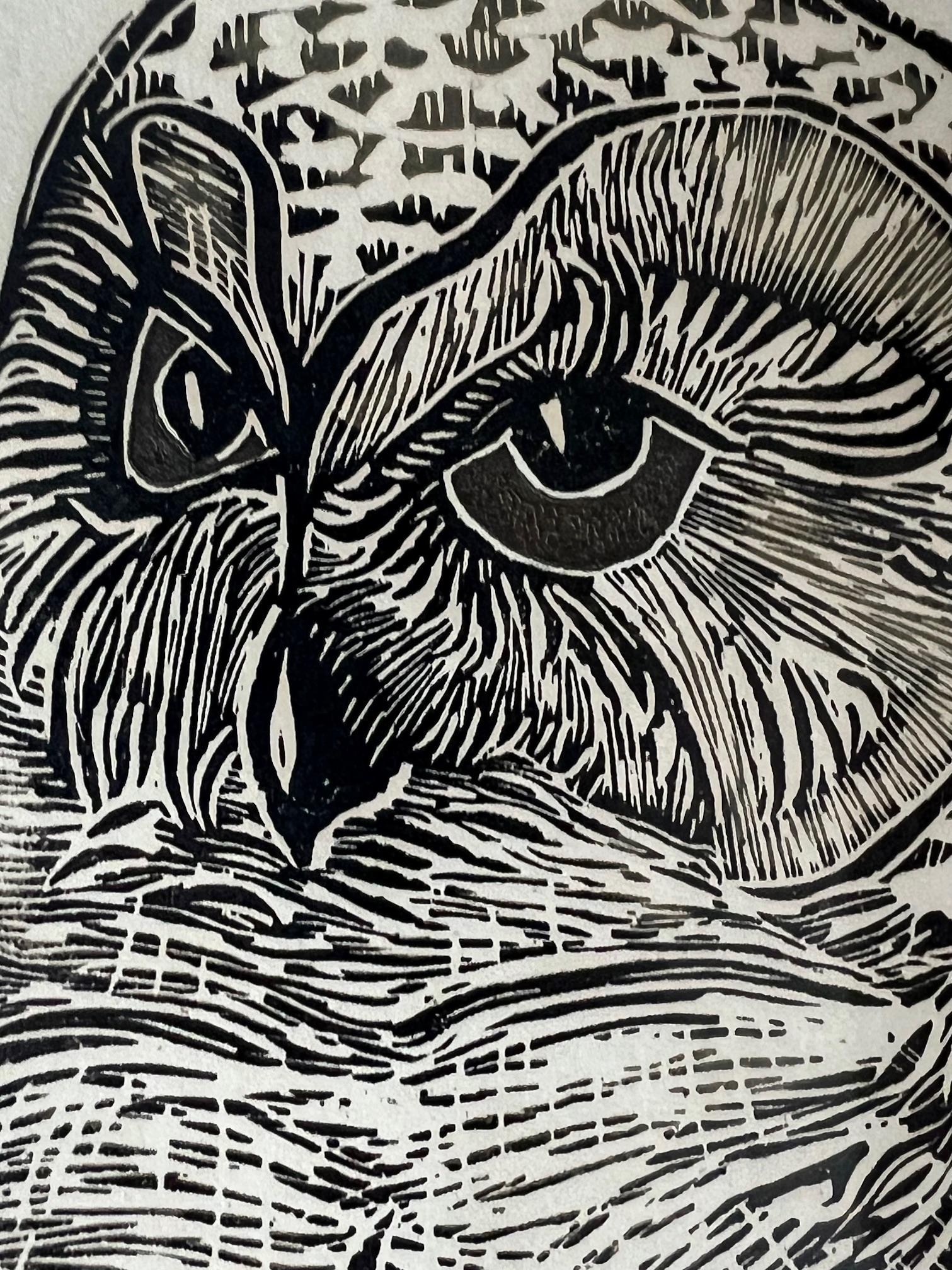 Gufo Stampa su legno firmata da Susan Acker, C.C. 1975 In condizioni buone in vendita a Ross, CA