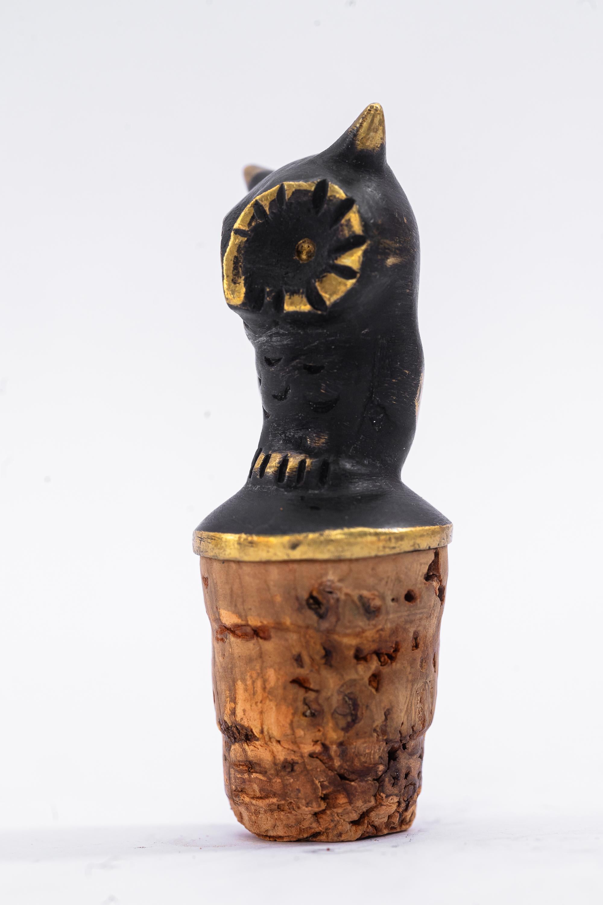 Blackened  Owls Bottle Stopper by Walter Bosse around 1950s For Sale