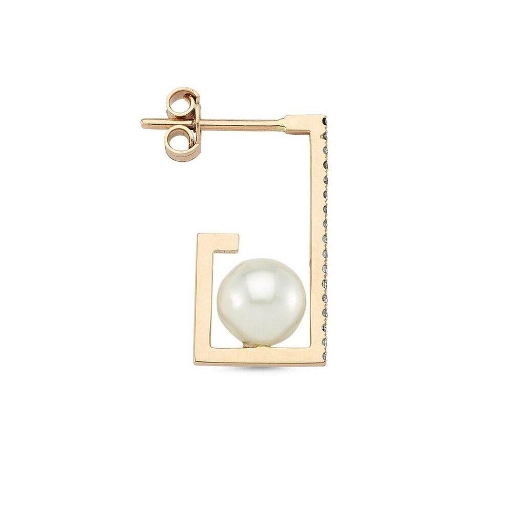 Contemporary OWN Your Story 14K Gold Delicate Edge Pearl Earrings with Diamonds For Sale
