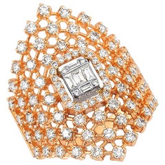 OWN Your Story Bague bouclier en or rose 14 carats en forme de treillis avec diamants baguettes et brillants