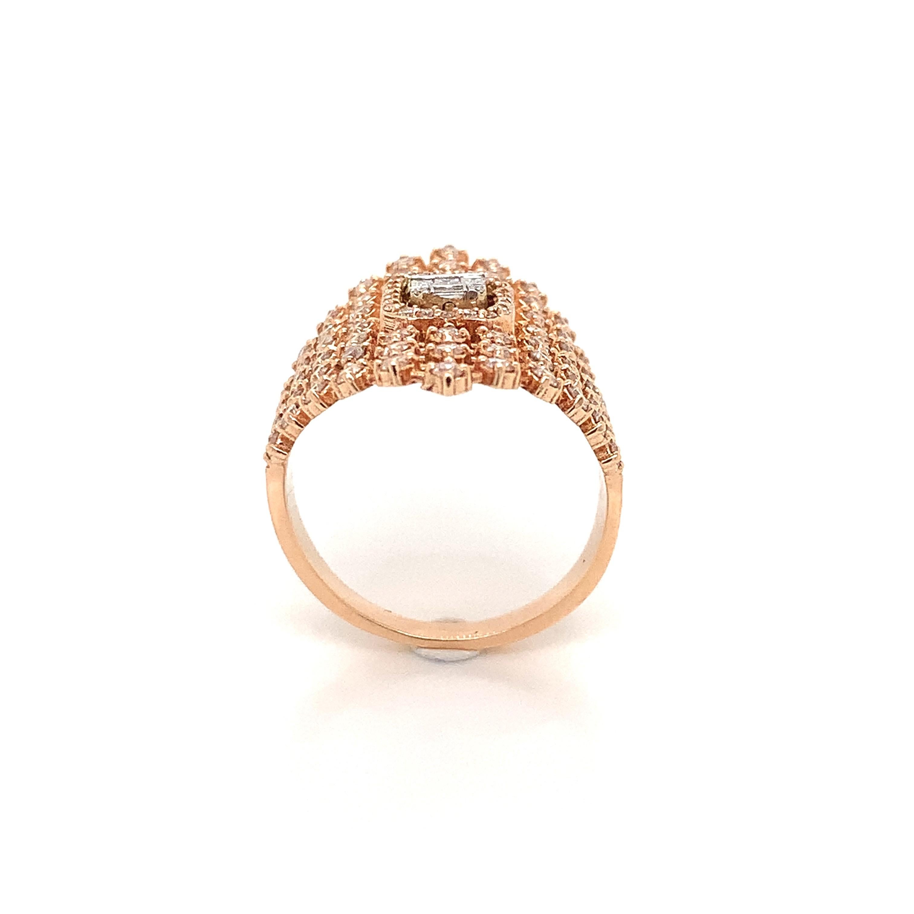Contemporary OWN Your Story 14K Rose Gold Baguette and Brilliant Diamond Lattice Shield Ring For Sale